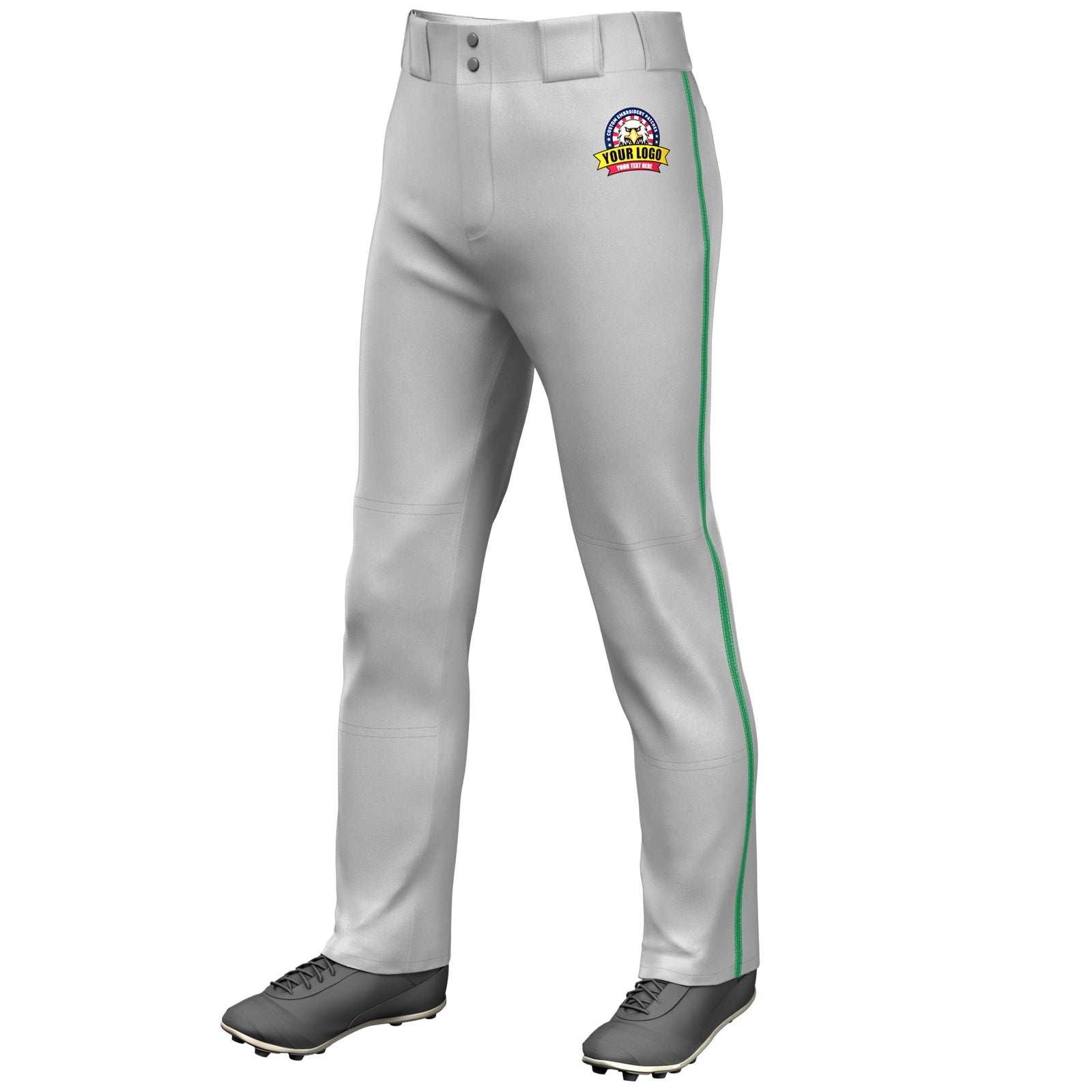 Custom Gray Kelly Green Classic Fit Stretch Practice Loose-fit Baseball Pants