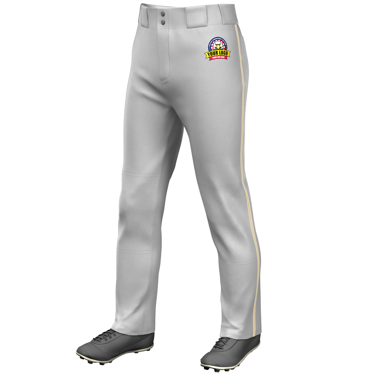 Custom Gray Khaki Classic Fit Stretch Practice Loose-fit Baseball Pants