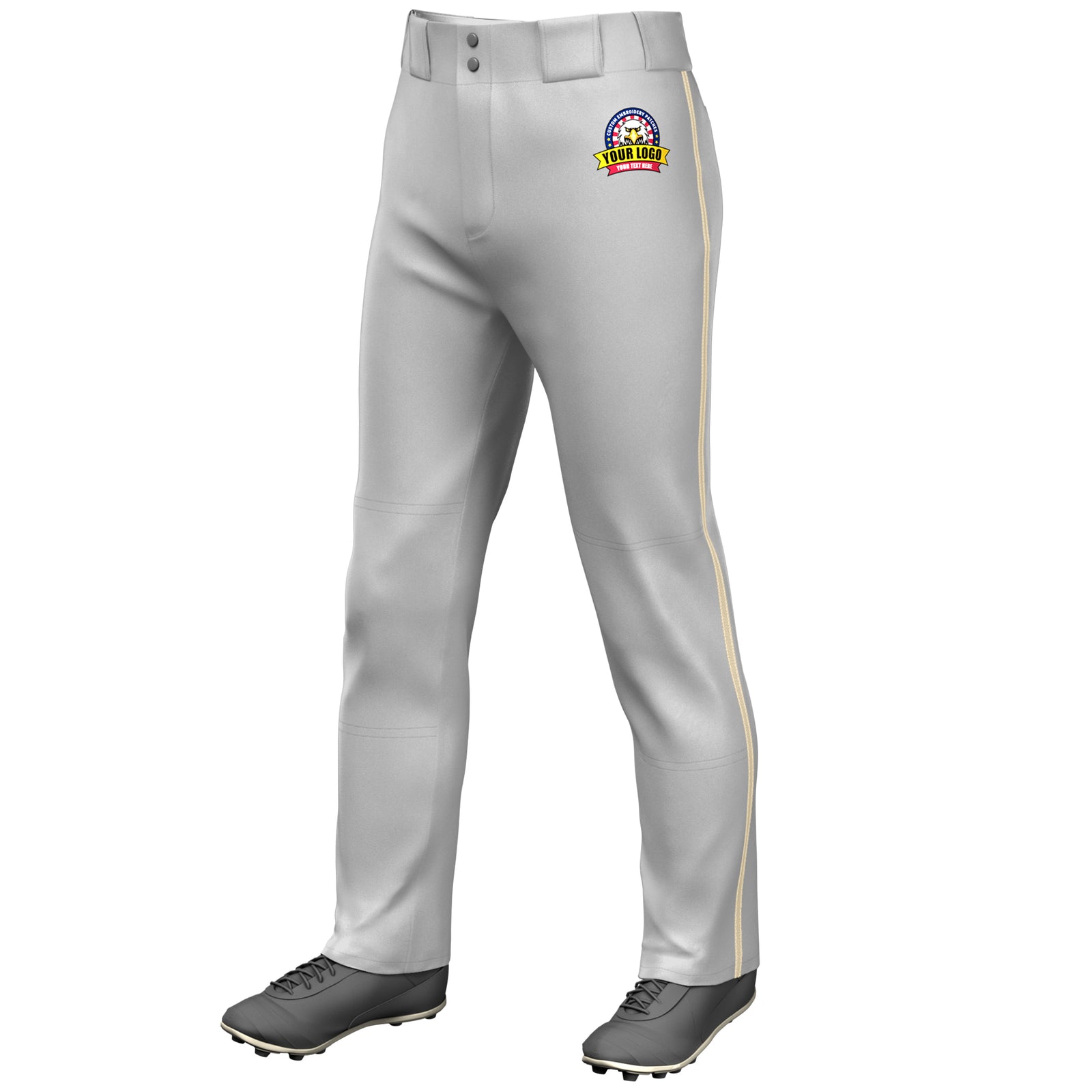 Custom Gray Khaki Classic Fit Stretch Practice Loose-fit Baseball Pants
