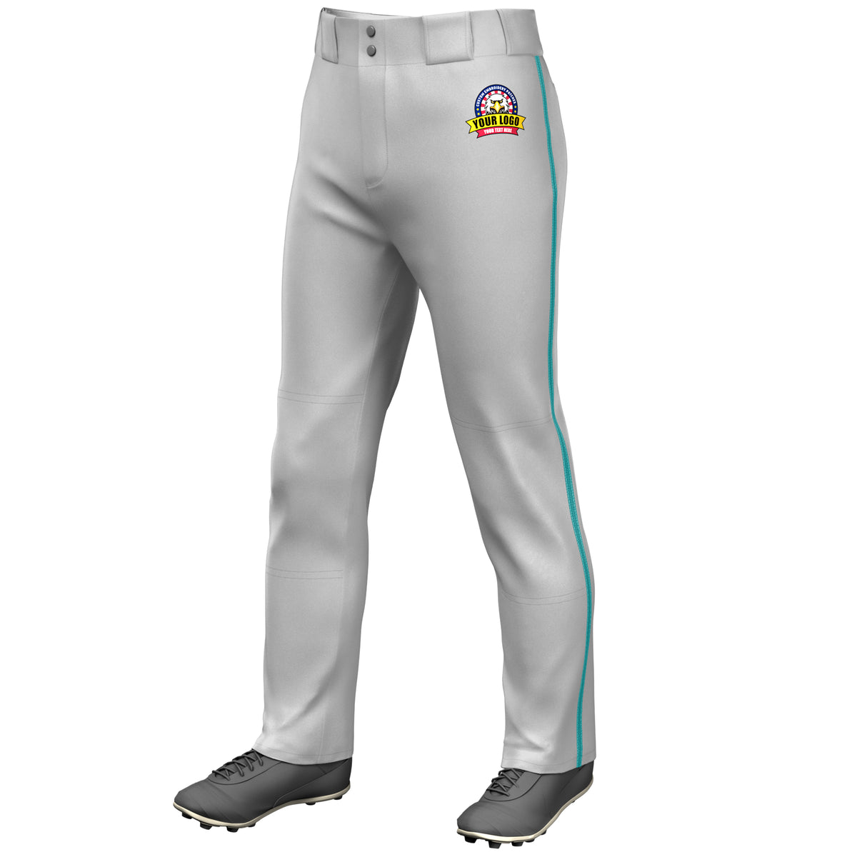 Custom Gray Aqua Classic Fit Stretch Practice Loose-fit Baseball Pants