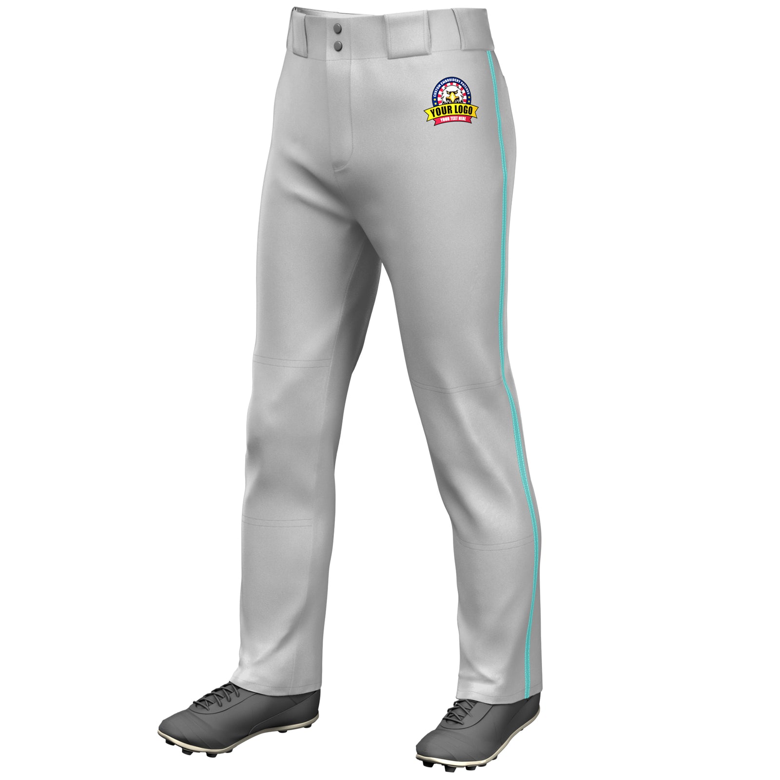 Custom Gray Aqua Classic Fit Stretch Practice Loose-fit Baseball Pants
