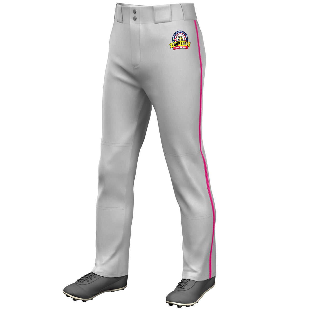 Custom Gray Pink Classic Fit Stretch Practice Loose-fit Baseball Pants