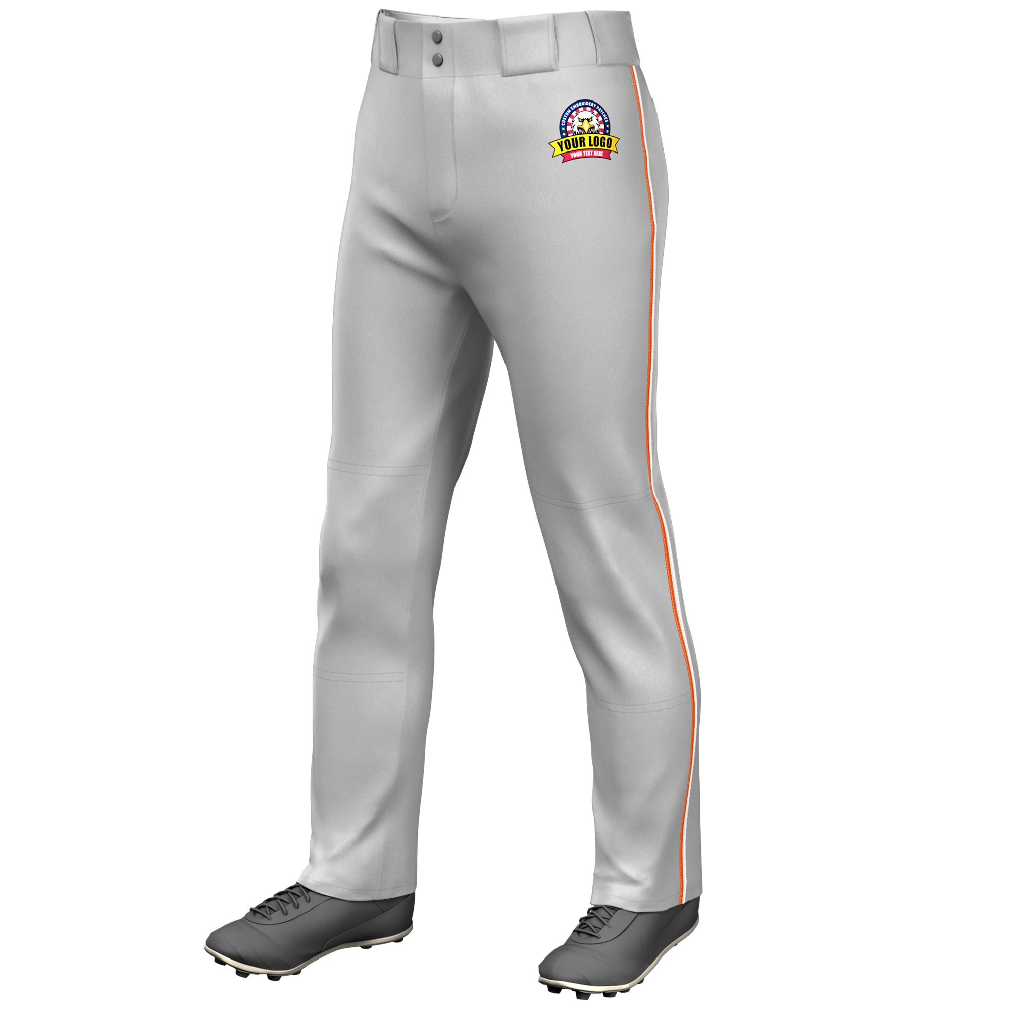 Custom Gray Orange-White Classic Fit Stretch Practice Loose-fit Baseball Pants