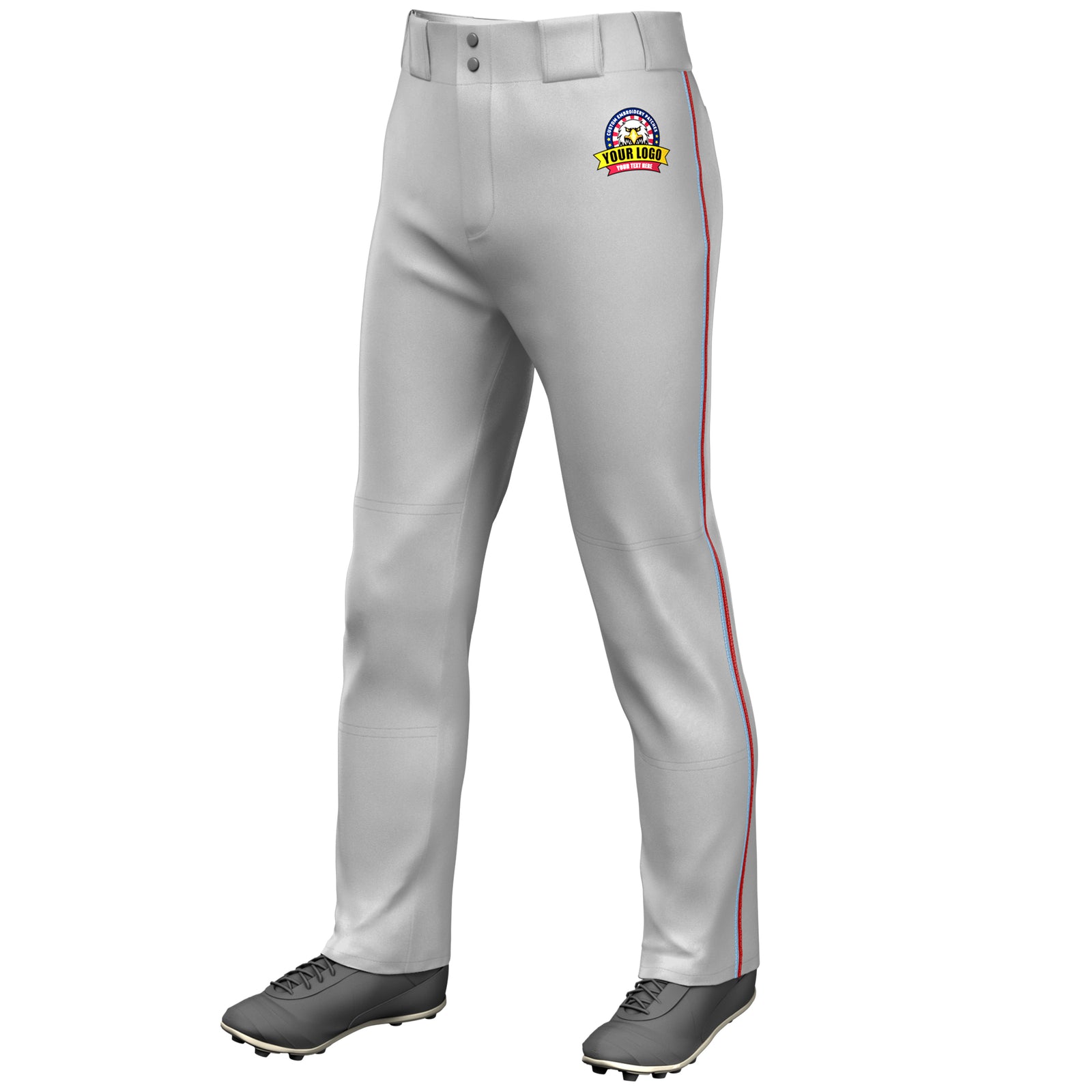 Custom Gray Light Blue-Red Classic Fit Stretch Practice Loose-fit Baseball Pants
