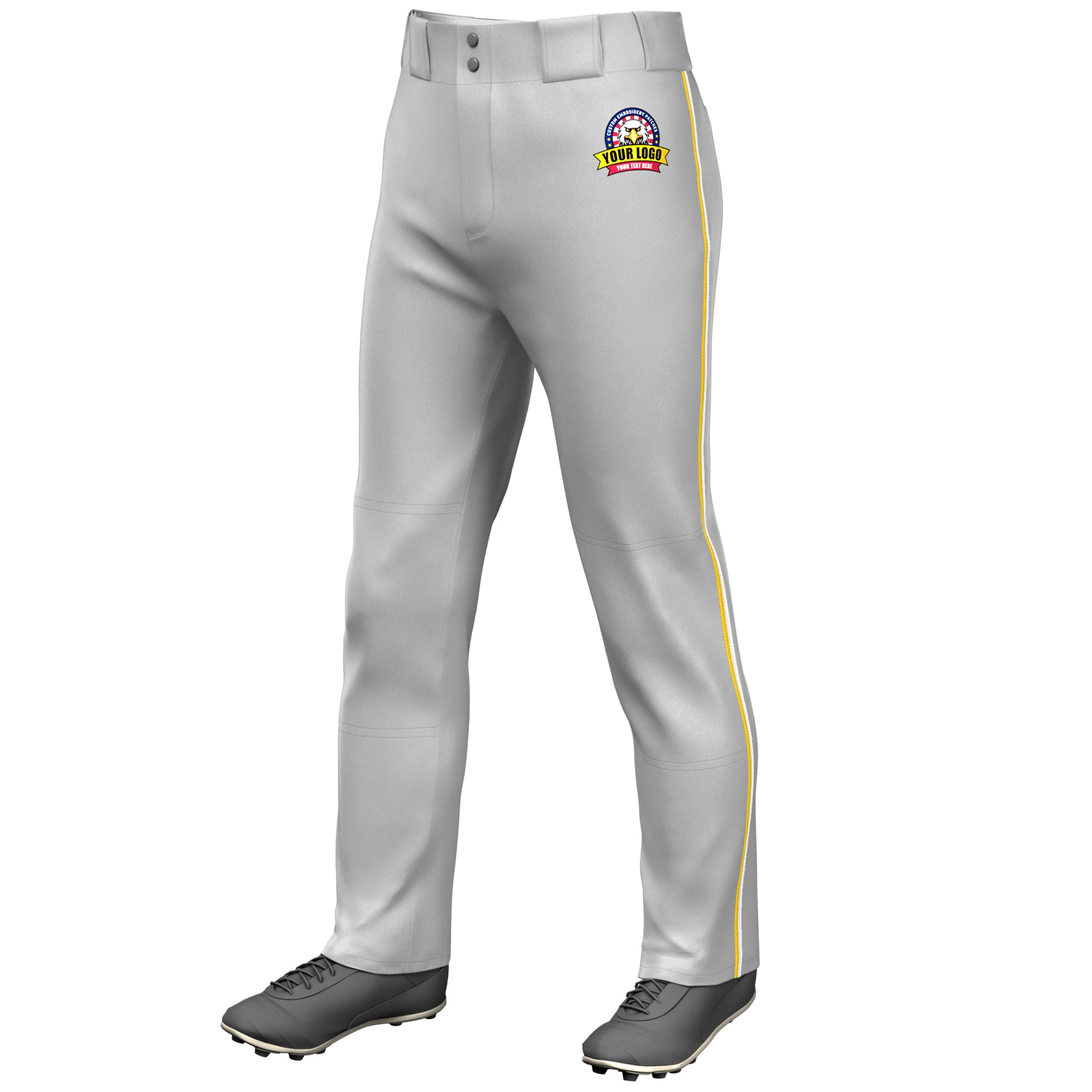 Custom Gray Gold-White Classic Fit Stretch Practice Loose-fit Baseball Pants