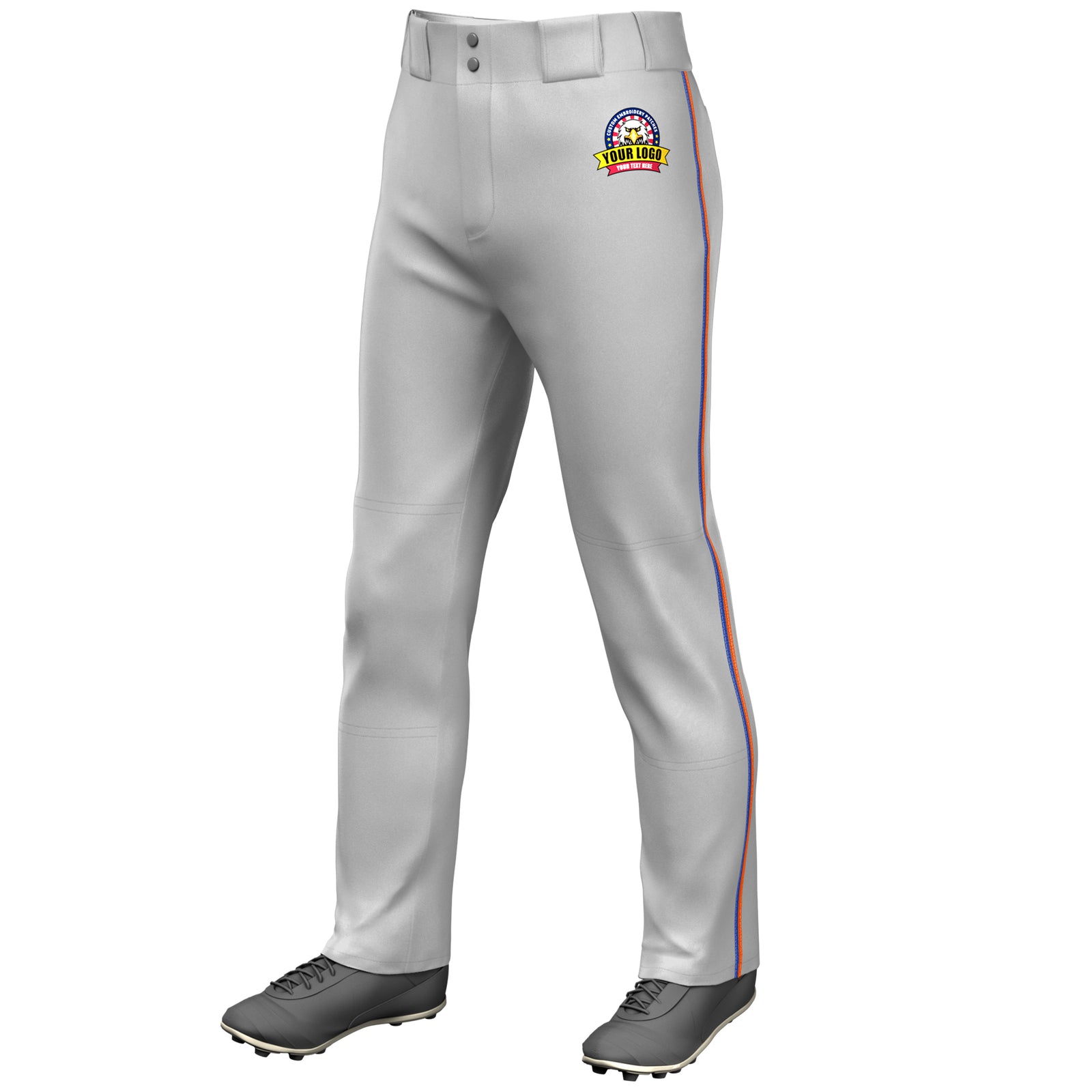 Custom Gray Royal-Orange Classic Fit Stretch Practice Loose-fit Baseball Pants
