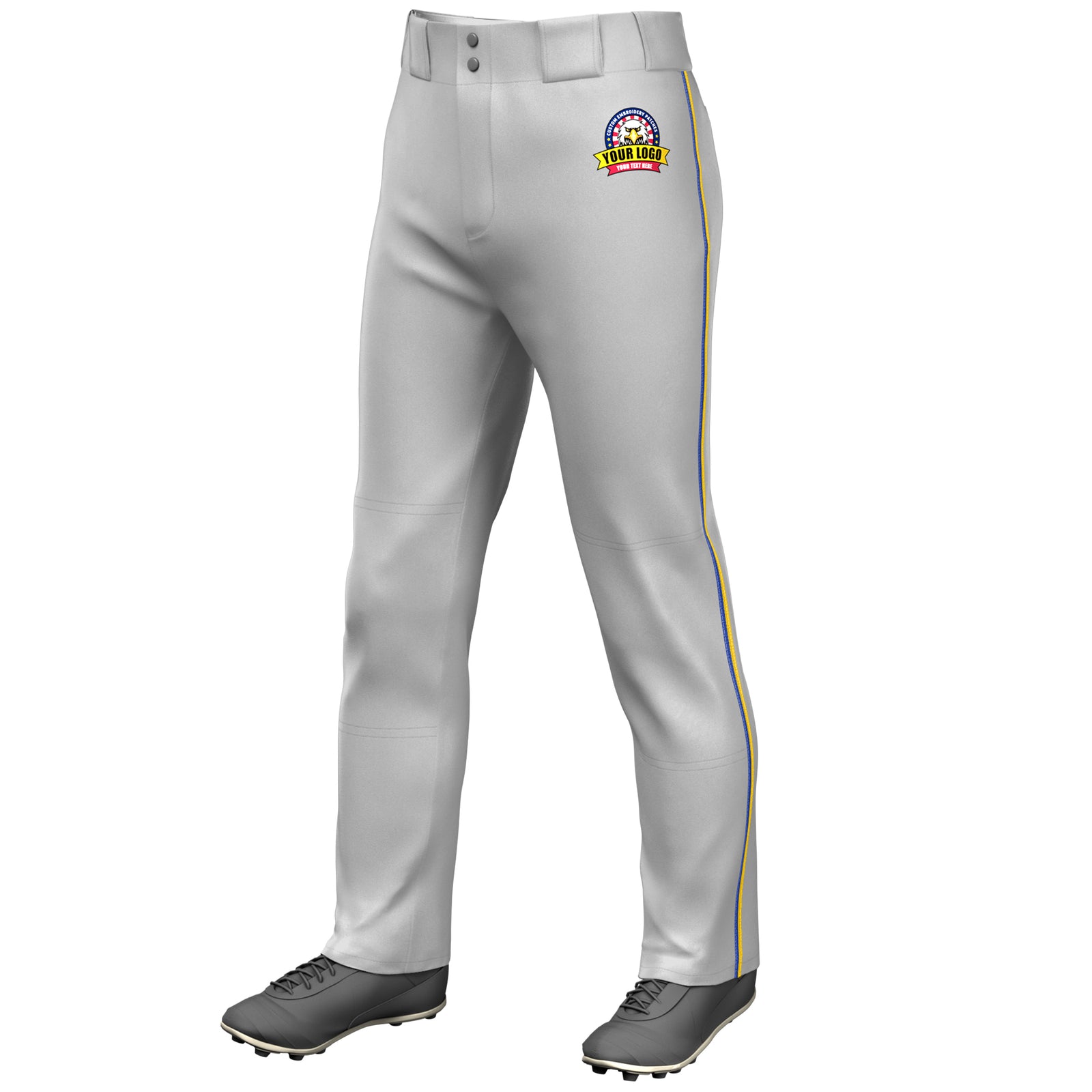 Custom Gray Royal-Gold Classic Fit Stretch Practice Loose-fit Baseball Pants