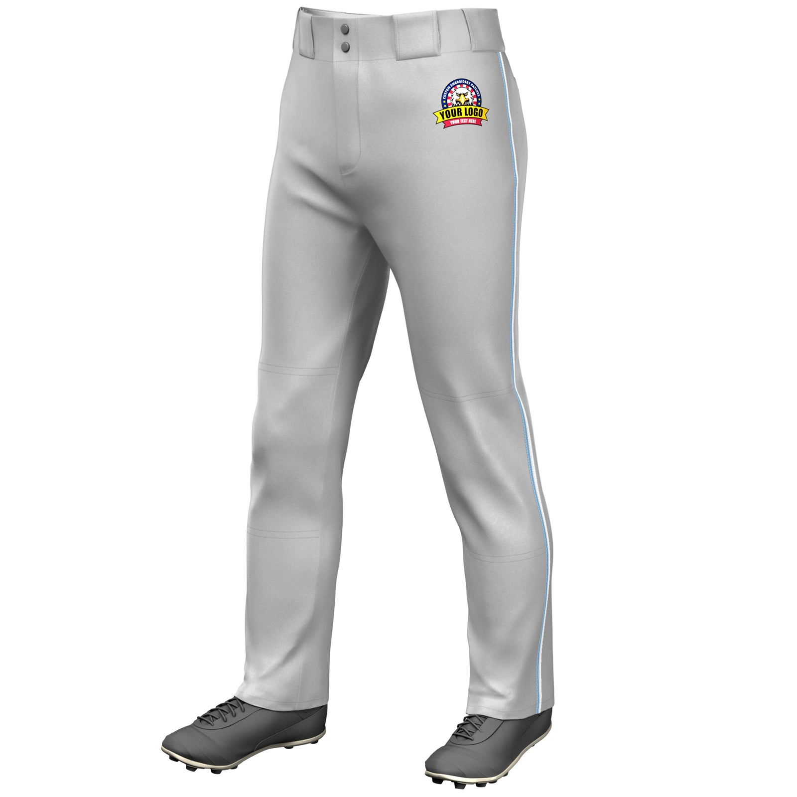 Custom Gray Light Blue-White Classic Fit Stretch Practice Loose-fit Baseball Pants