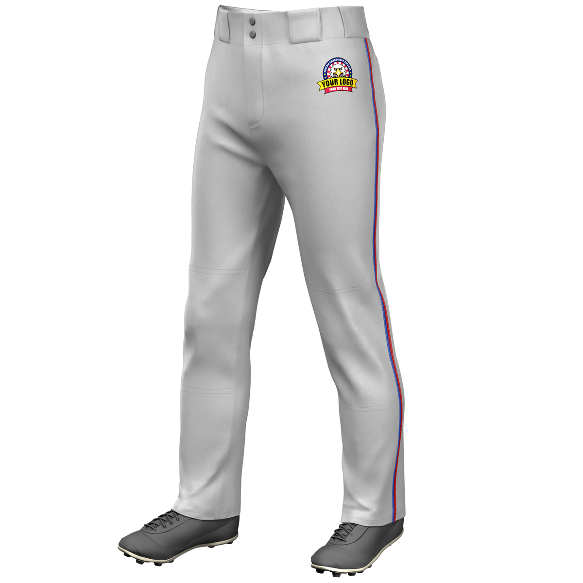 Custom Gray Royal-Red Classic Fit Stretch Practice Loose-fit Baseball Pants