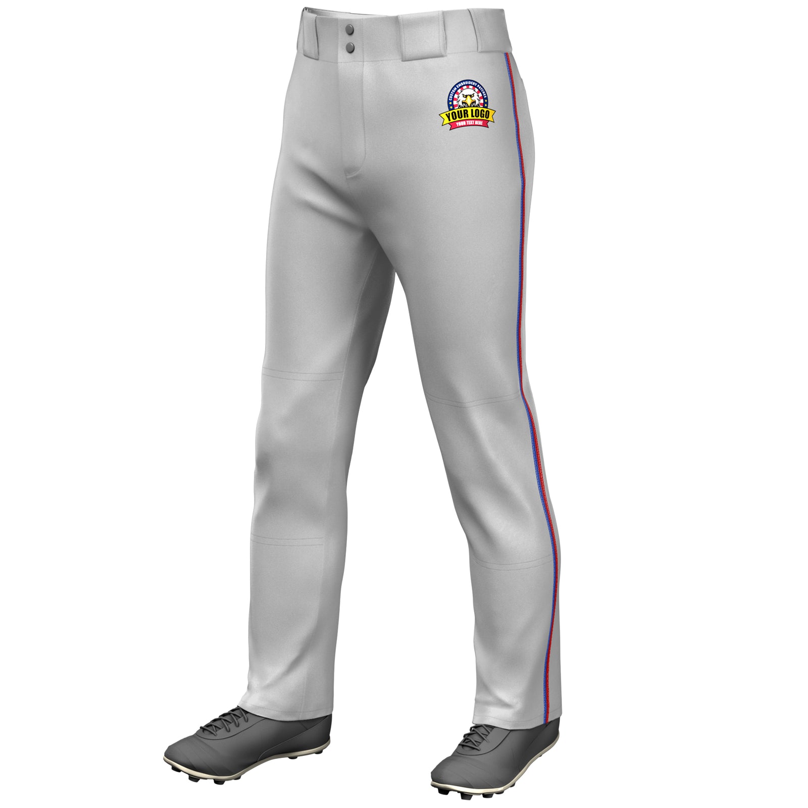 Custom Gray Royal-Red Classic Fit Stretch Practice Loose-fit Baseball Pants