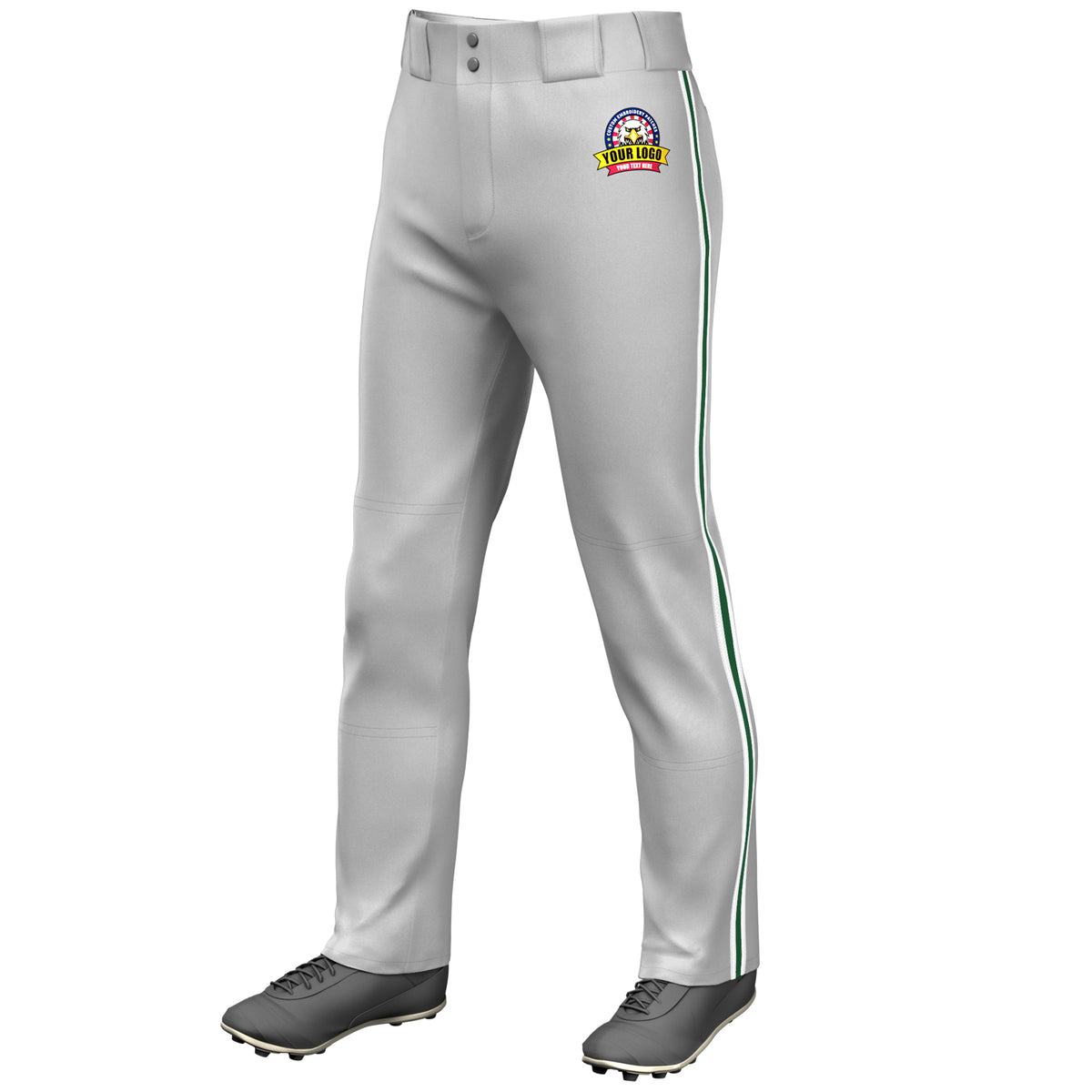 Custom Gray White Green-White Classic Fit Stretch Practice Loose-fit Baseball Pants