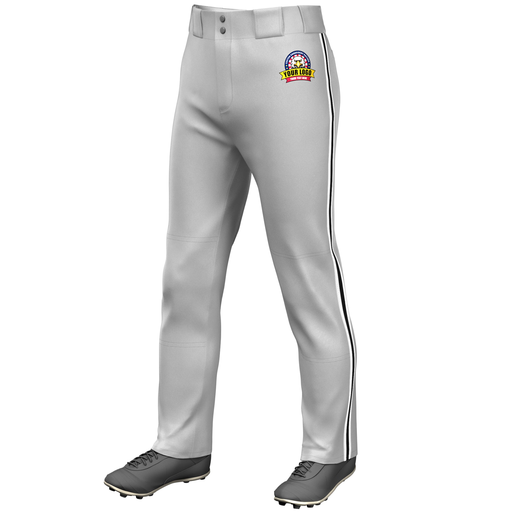 Custom Gray White Black-White Classic Fit Stretch Practice Loose-fit Baseball Pants