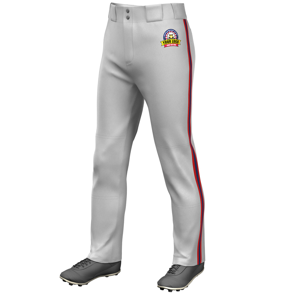 Custom Gray Red Navy-Red Classic Fit Stretch Practice Loose-fit Baseball Pants