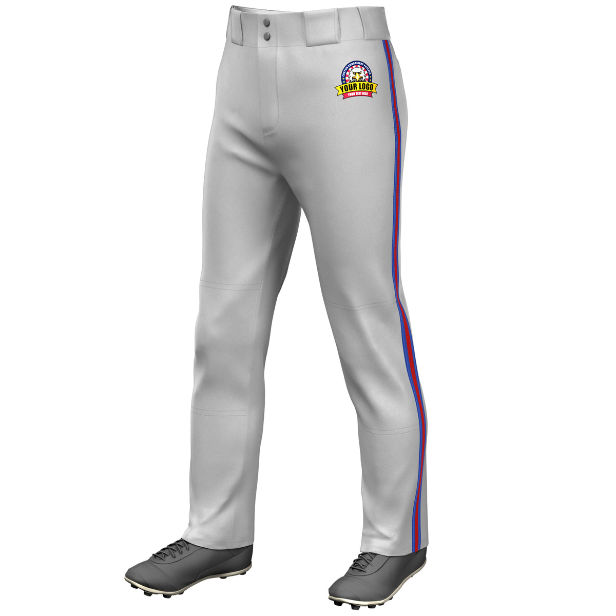 Custom Gray Royal Red-Royal Classic Fit Stretch Practice Loose-fit Baseball Pants
