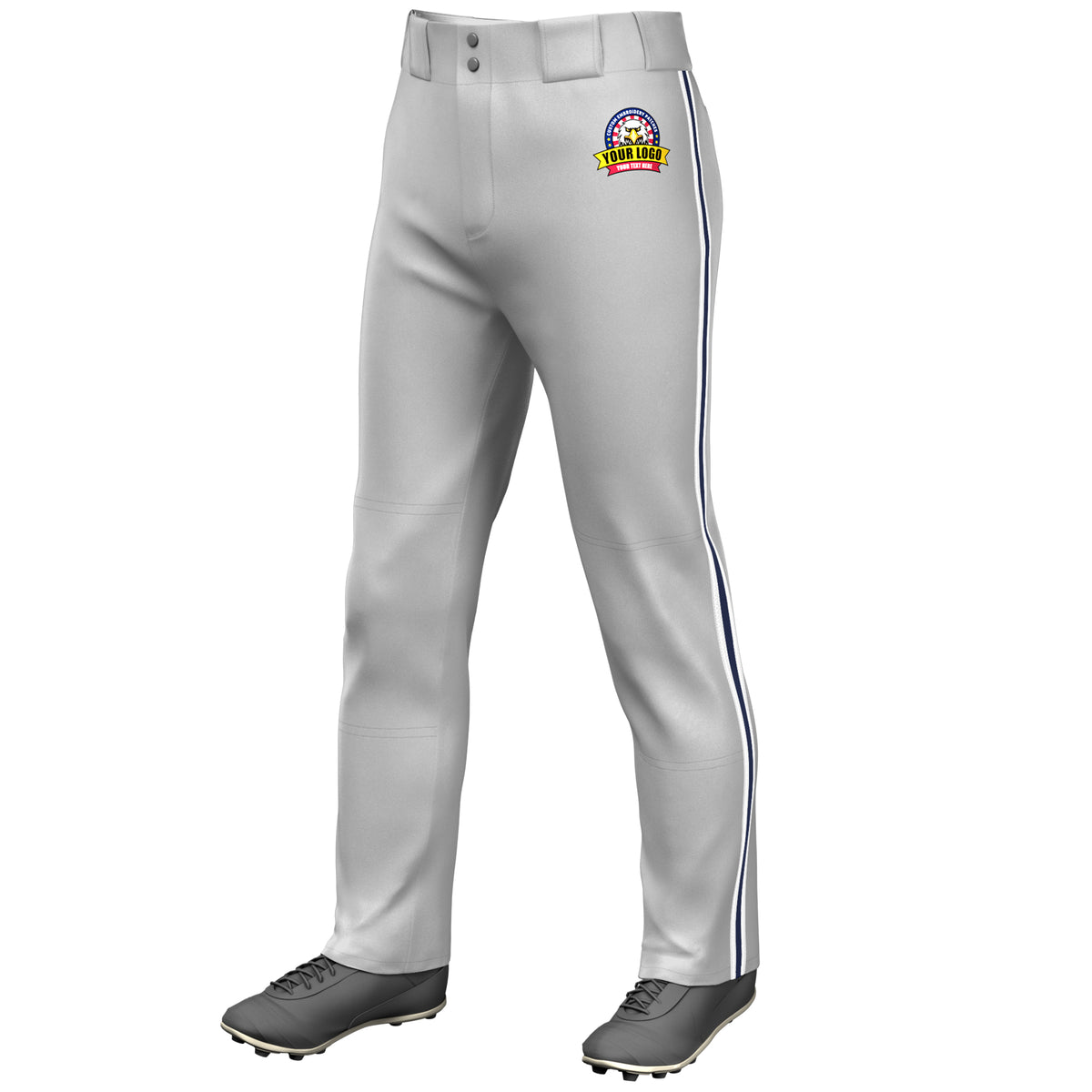 Custom Gray White Navy-White Classic Fit Stretch Practice Loose-fit Baseball Pants