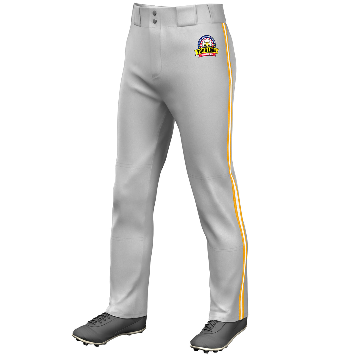 Custom Gray Yellow White-Yellow Classic Fit Stretch Practice Loose-fit Baseball Pants