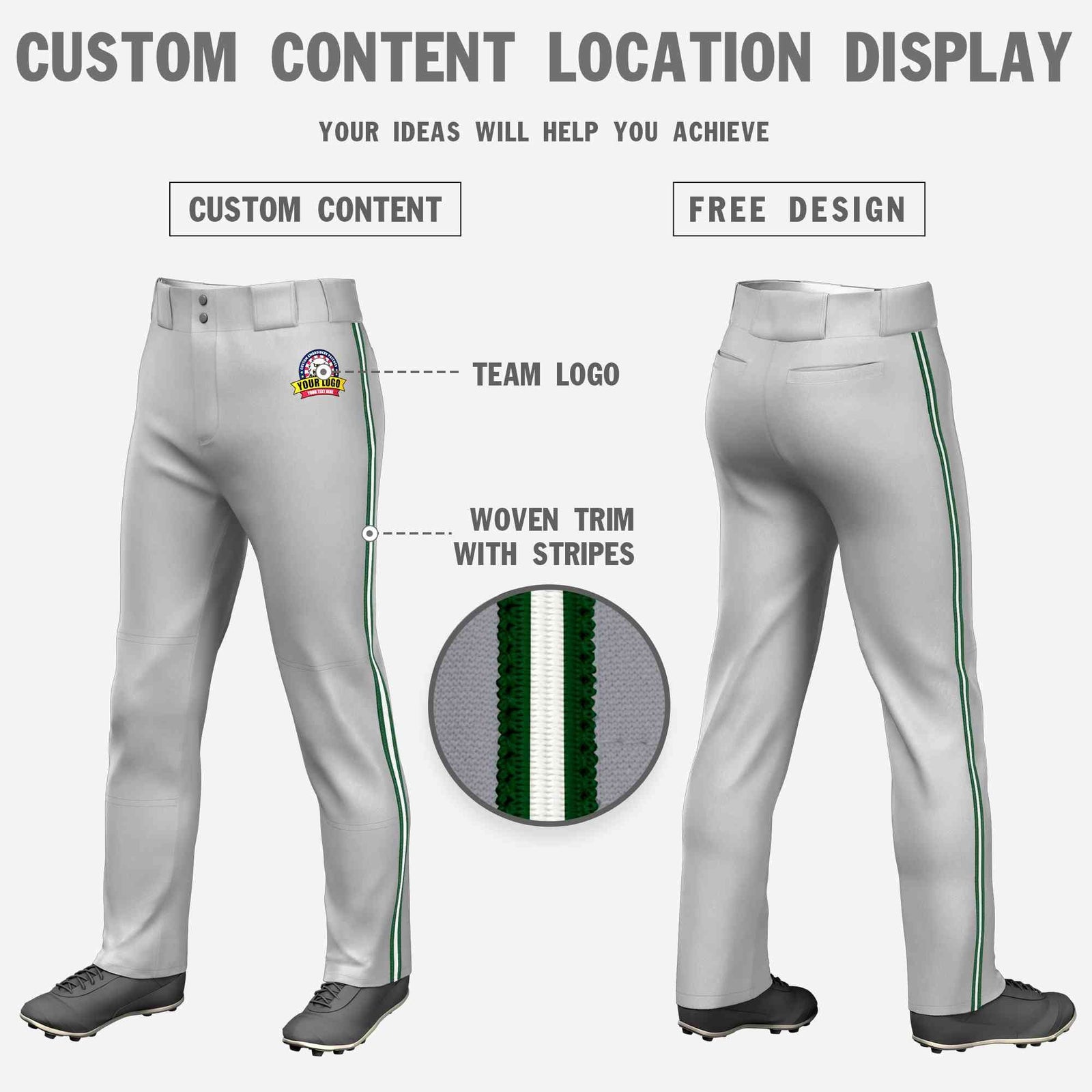 Custom Gray Green White-Green Classic Fit Stretch Practice Loose-fit Baseball Pants