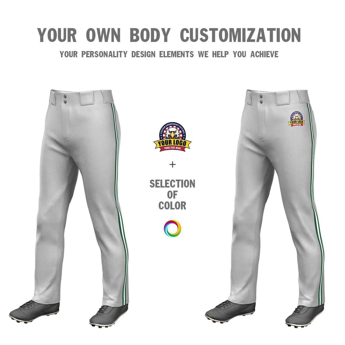 Custom Gray Green White-Green Classic Fit Stretch Practice Loose-fit Baseball Pants