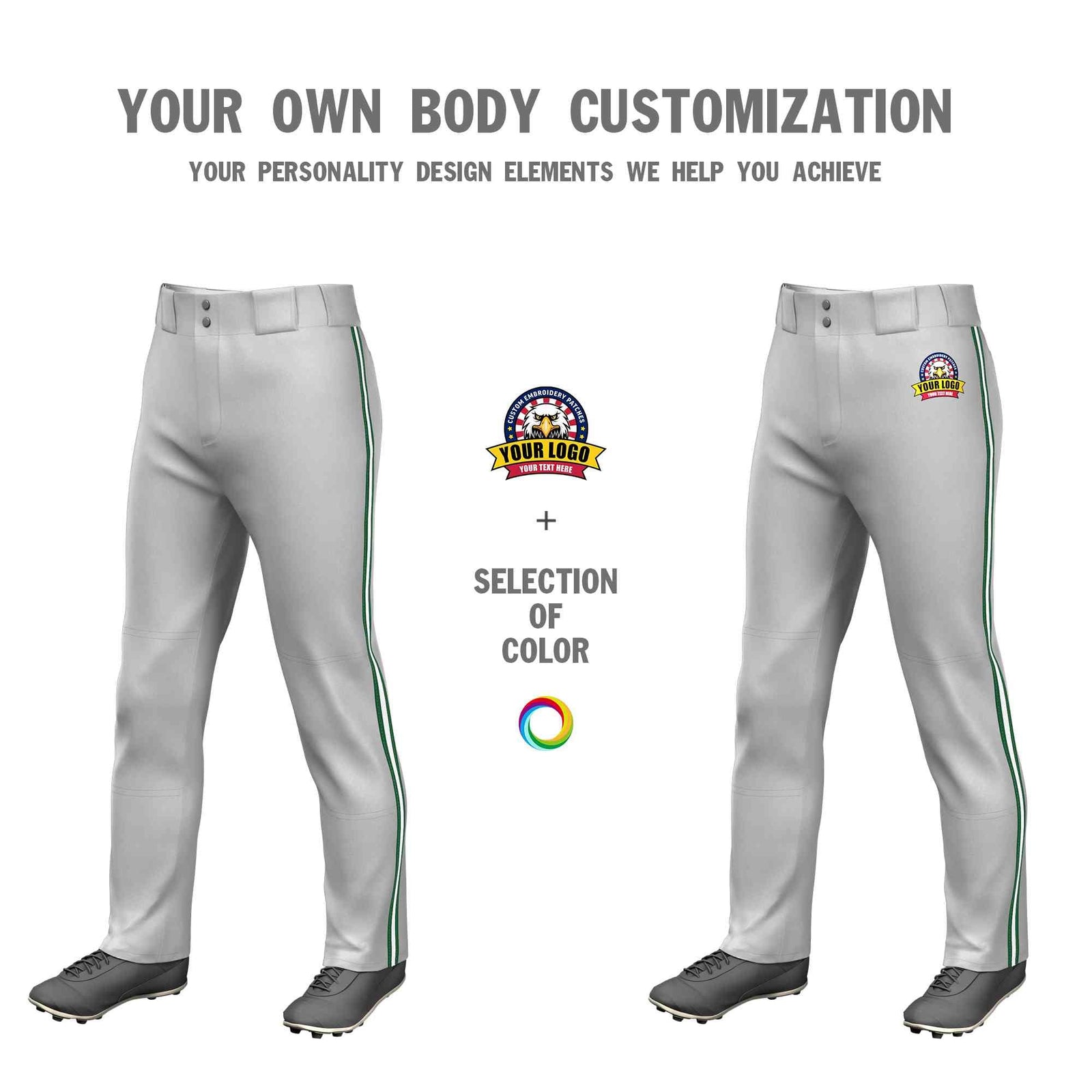 Custom Gray Green White-Green Classic Fit Stretch Practice Loose-fit Baseball Pants