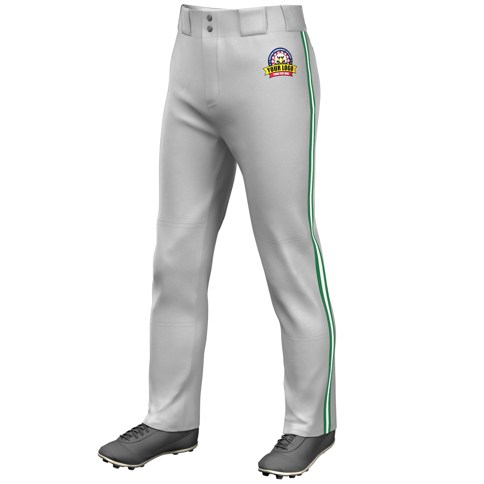 Custom Gray Kelly Green White-Kelly Green Classic Fit Stretch Practice Loose-fit Baseball Pants