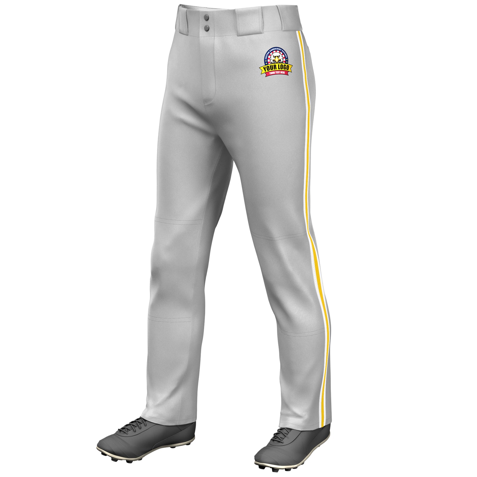 Custom Gray White Gold-White Classic Fit Stretch Practice Loose-fit Baseball Pants