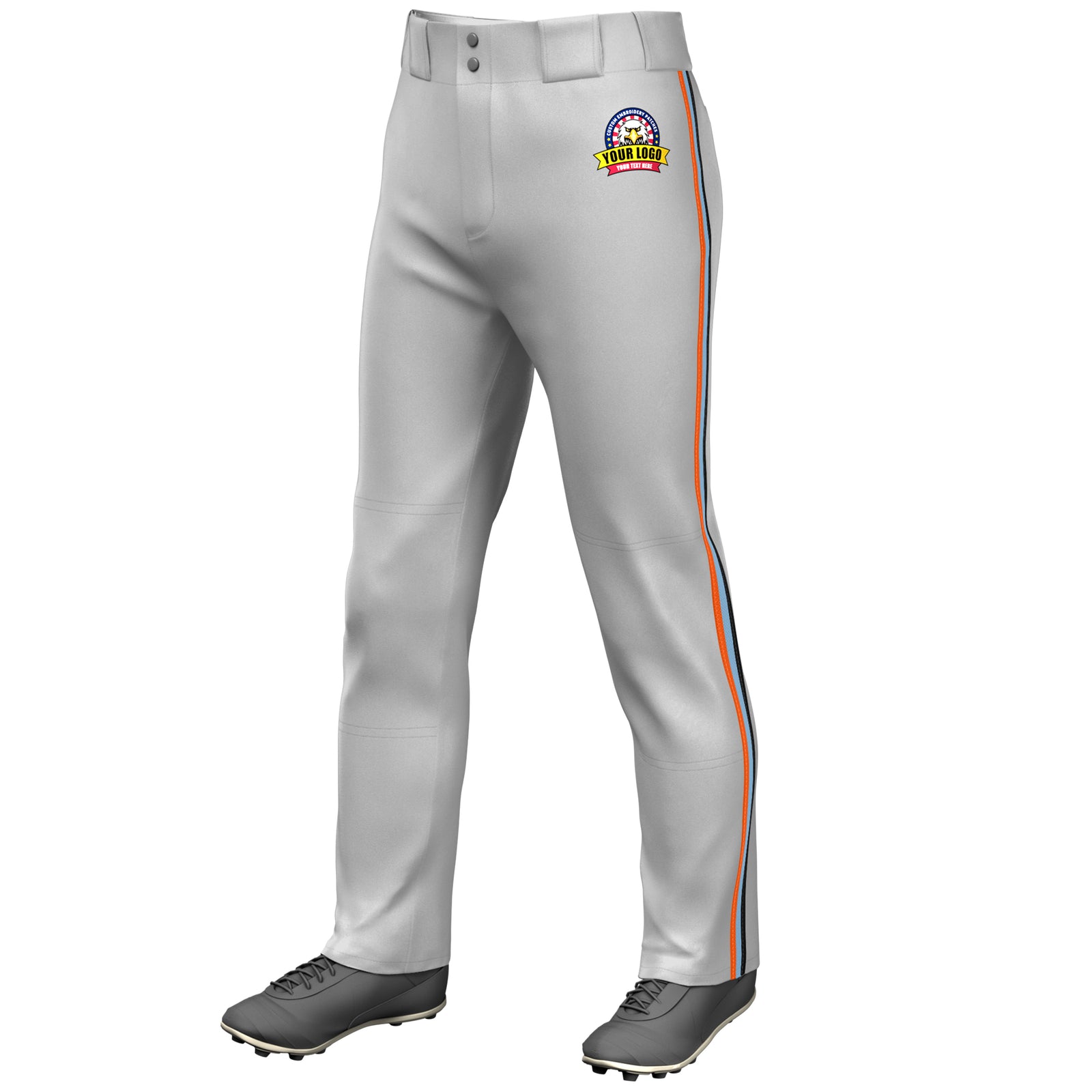 Custom Gray Orange Light Blue-Black Classic Fit Stretch Practice Loose-fit Baseball Pants
