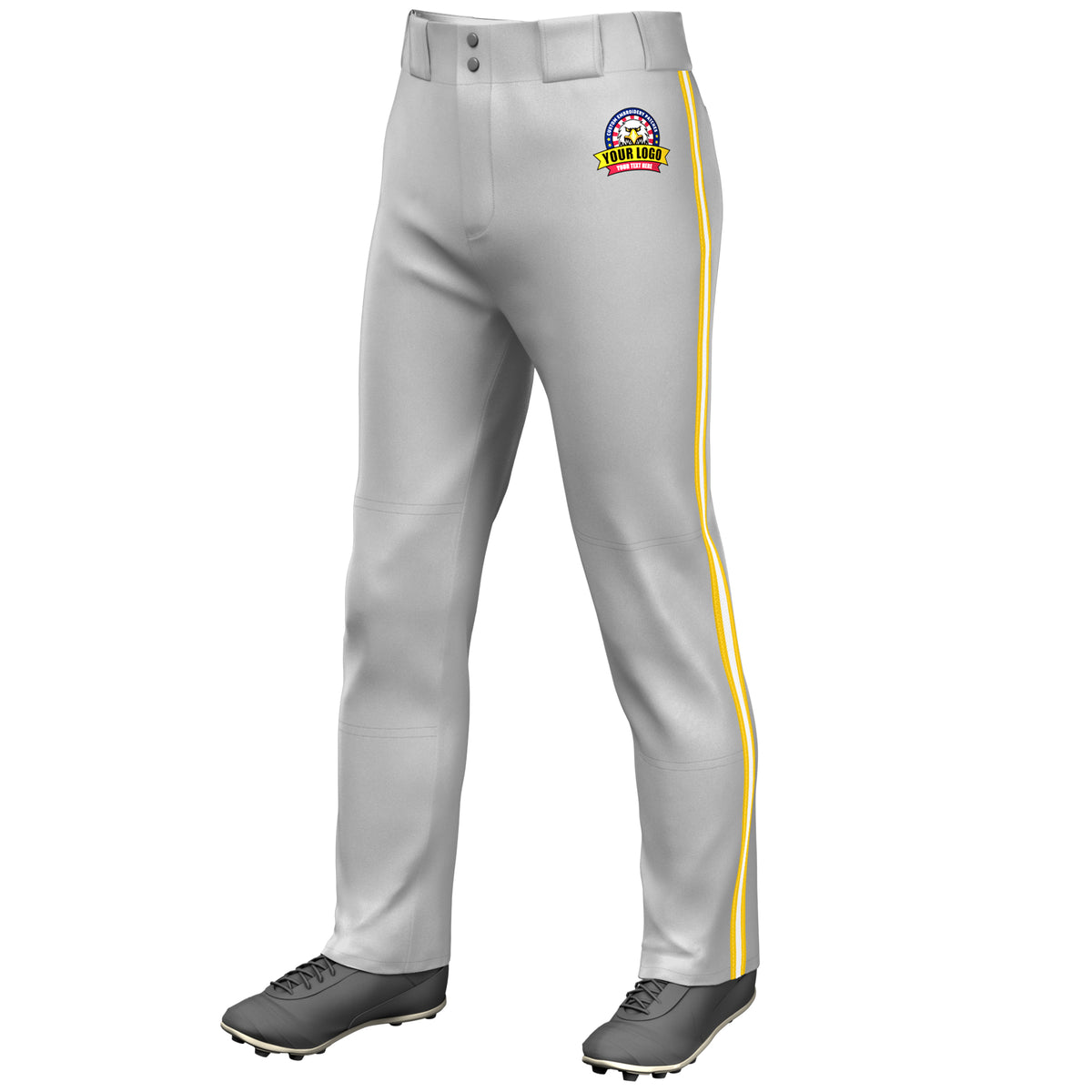 Custom Gray Gold White-Gold Classic Fit Stretch Practice Loose-fit Baseball Pants