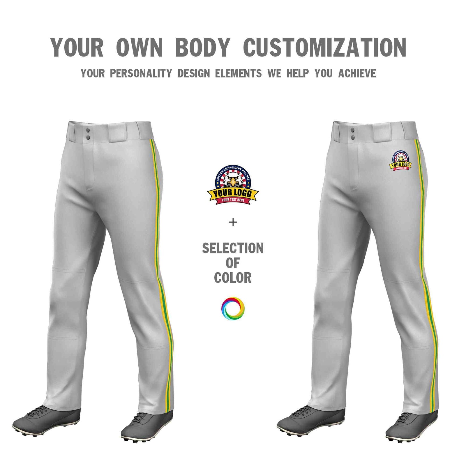 Custom Gray Gold Kelly Green-Gold Classic Fit Stretch Practice Loose-fit Baseball Pants