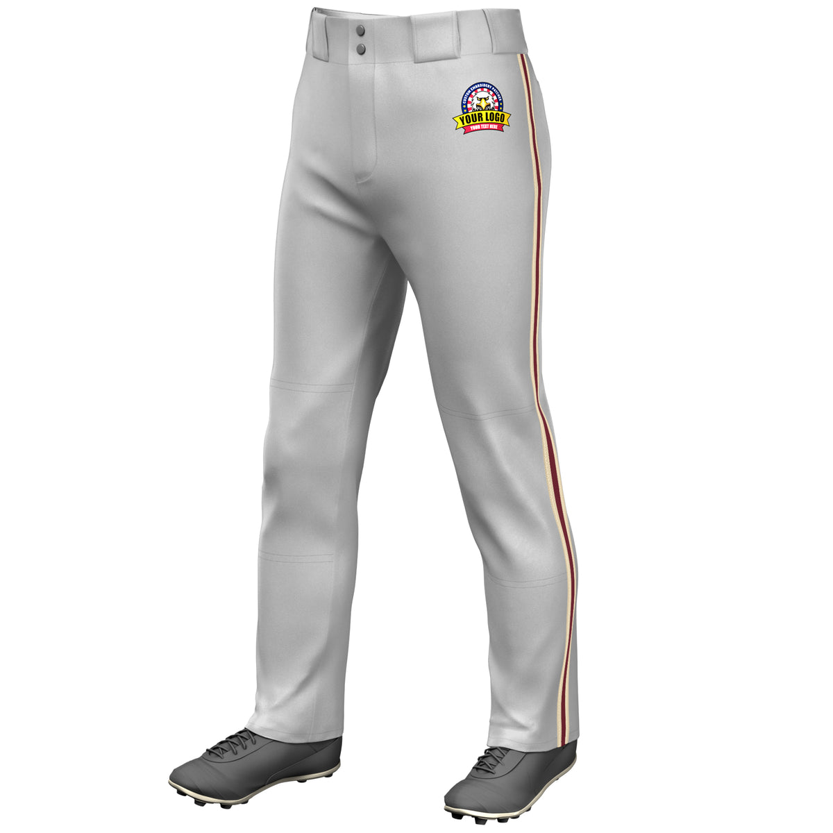 Custom Gray Khaki Crimson-Khaki Classic Fit Stretch Practice Loose-fit Baseball Pants