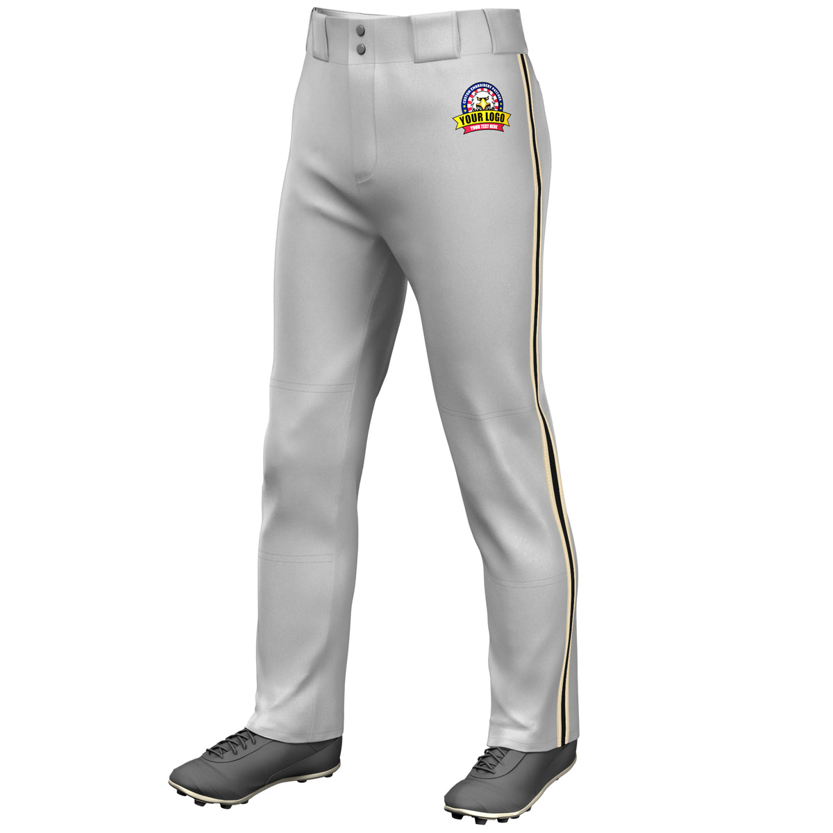 Custom Gray Khaki Black-Khaki Classic Fit Stretch Practice Loose-fit Baseball Pants