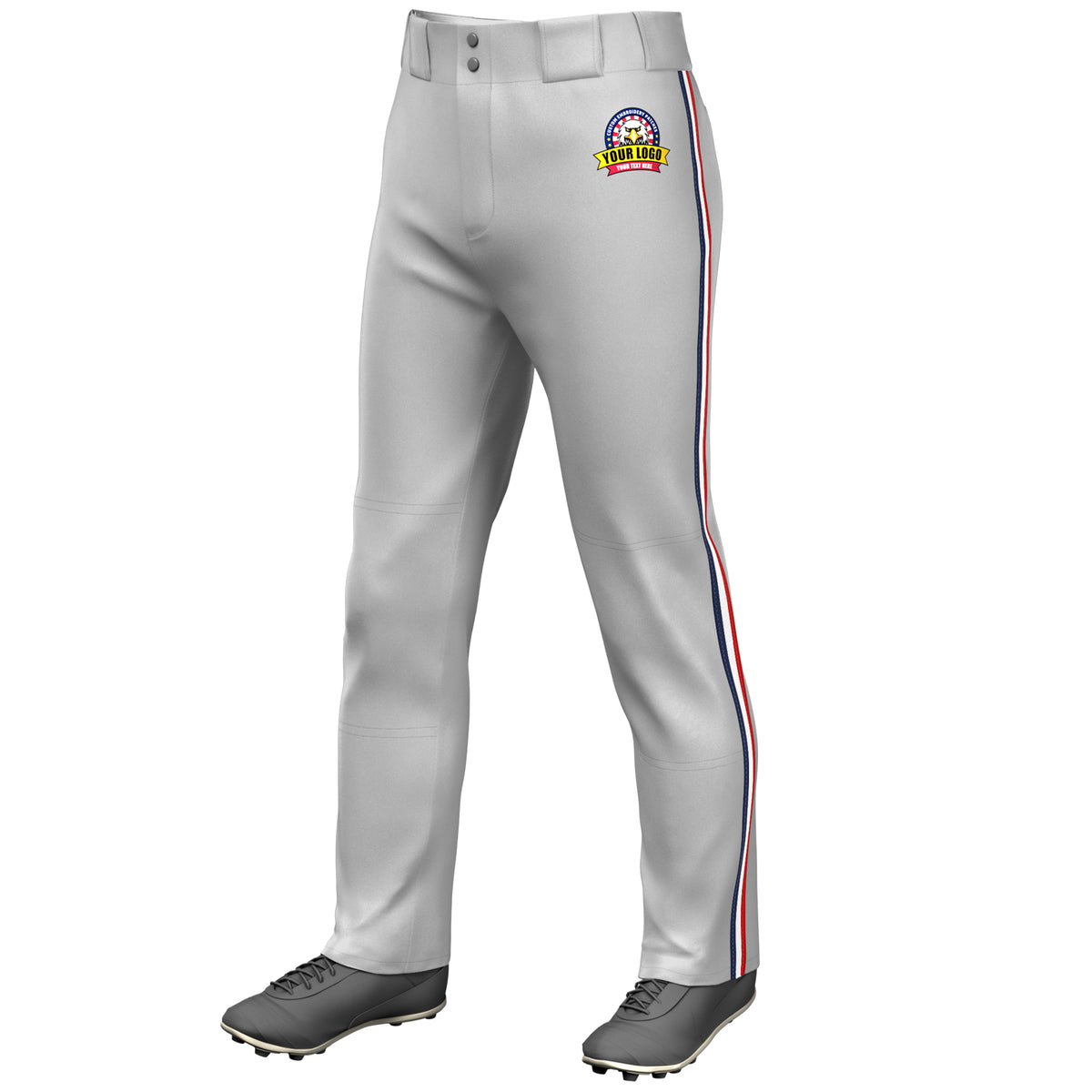 Custom Gray Navy White-Red Classic Fit Stretch Practice Loose-fit Baseball Pants