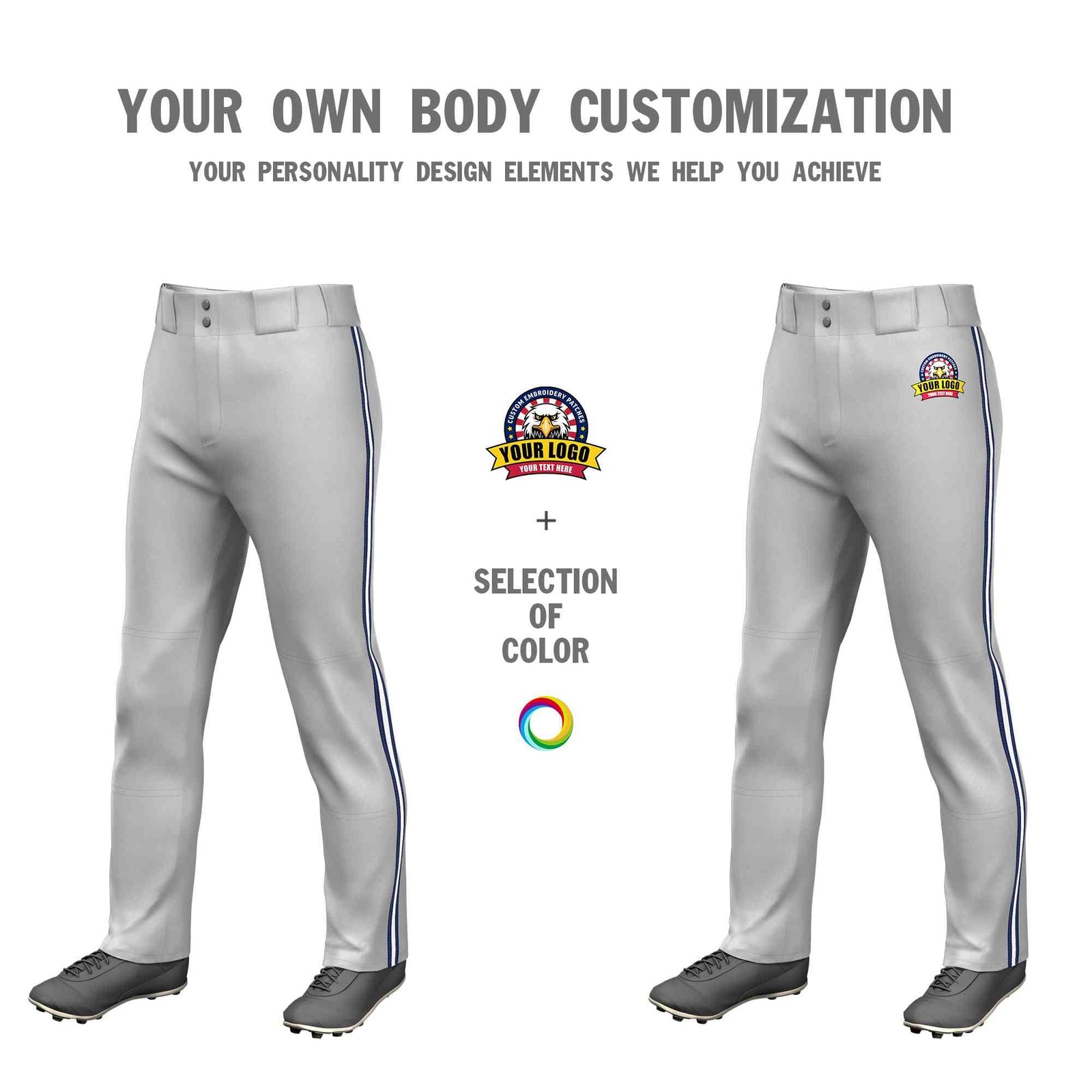 Custom Gray Navy White-Navy Classic Fit Stretch Practice Loose-fit Baseball Pants