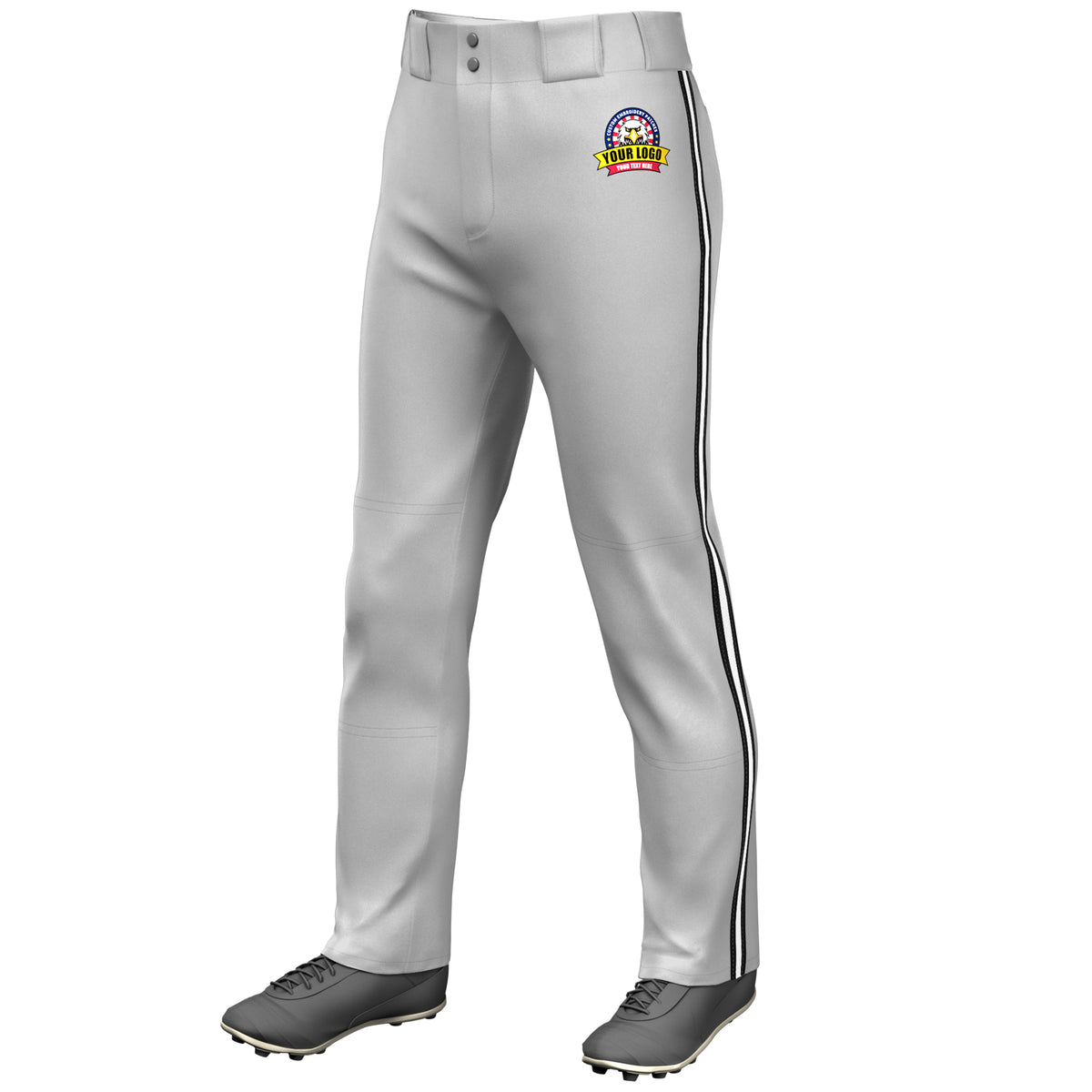Custom Gray Black White-Black Classic Fit Stretch Practice Loose-fit Baseball Pants