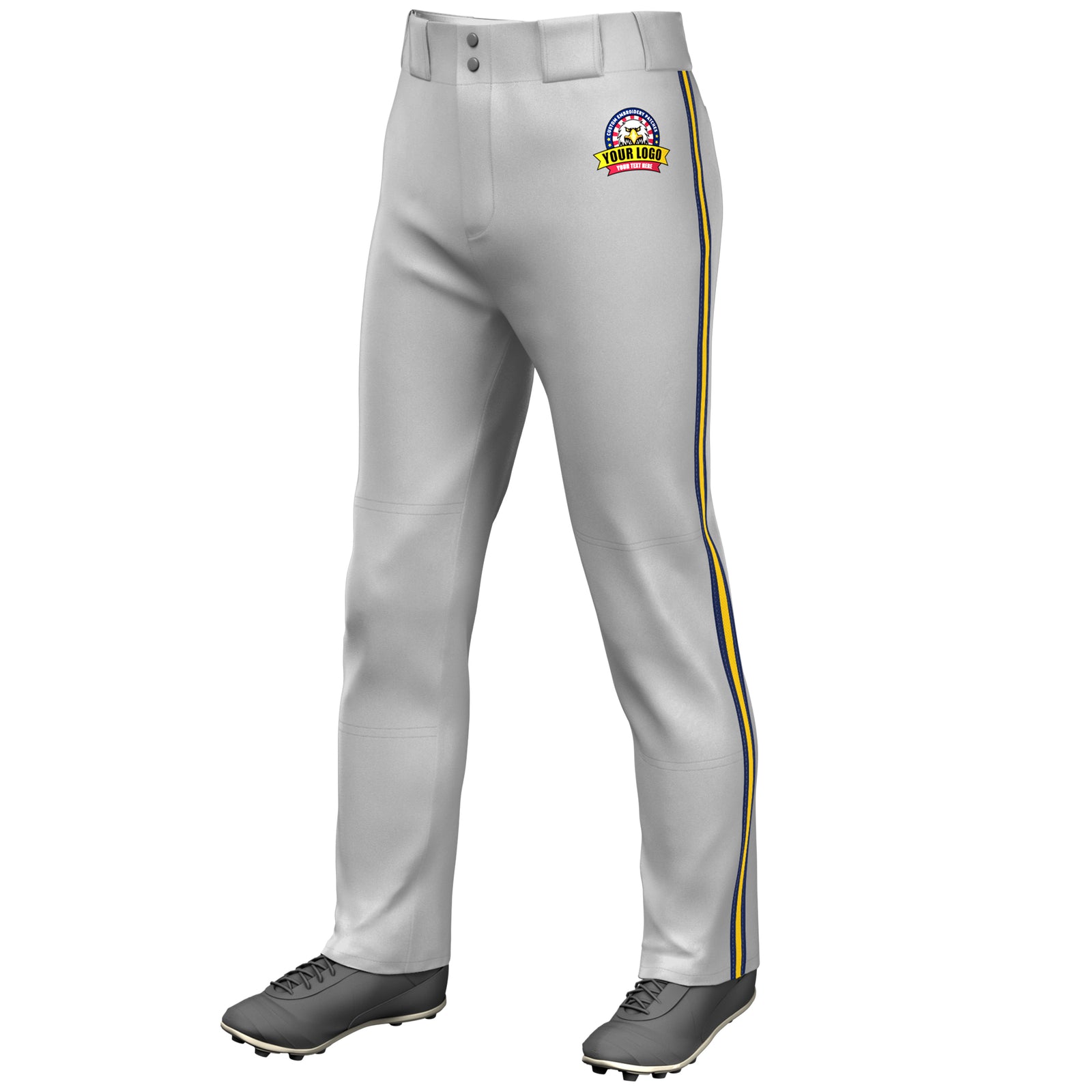 Custom Gray Navy Gold-Navy Classic Fit Stretch Practice Loose-fit Baseball Pants