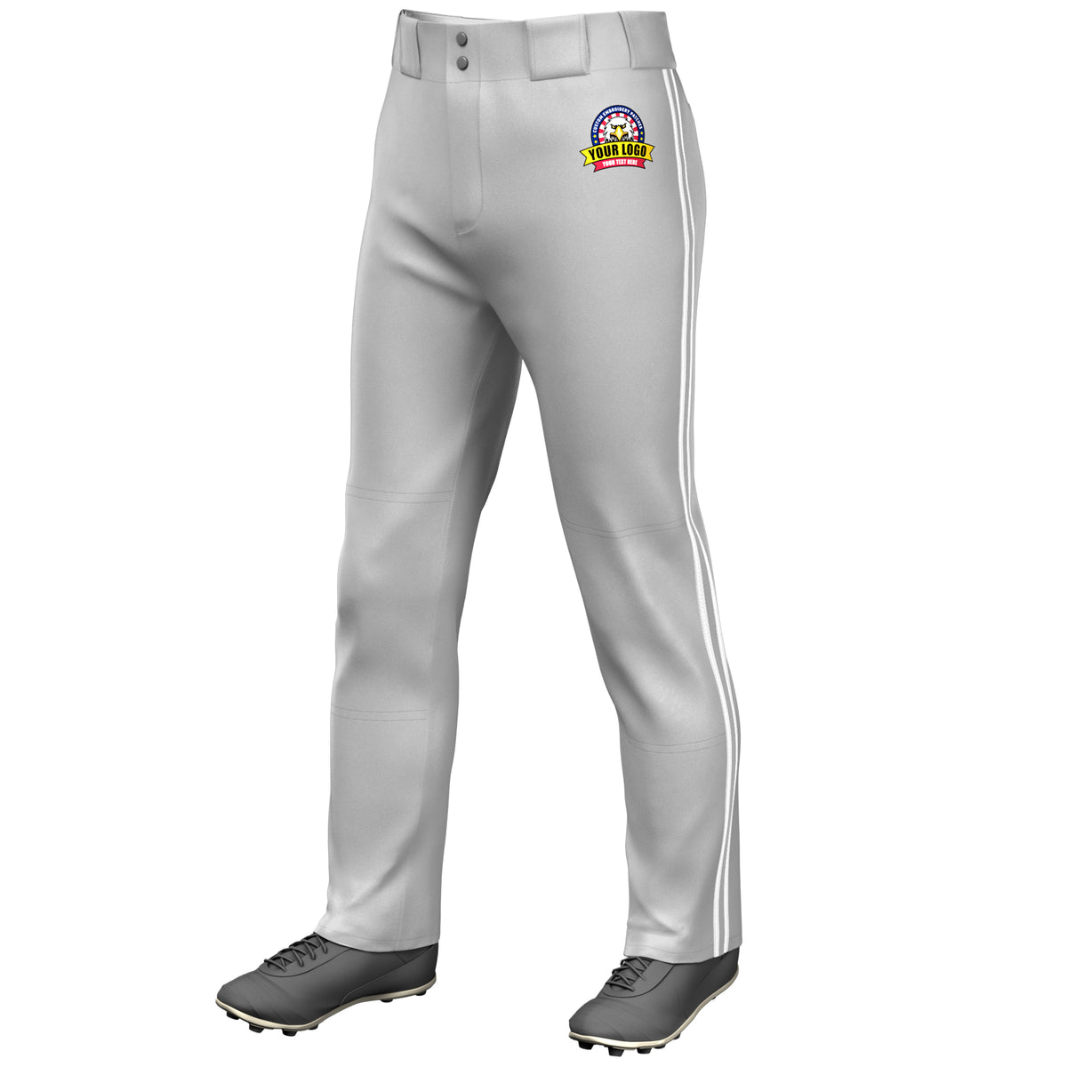 Custom Gray White Gray-White Classic Fit Stretch Practice Loose-fit Baseball Pants