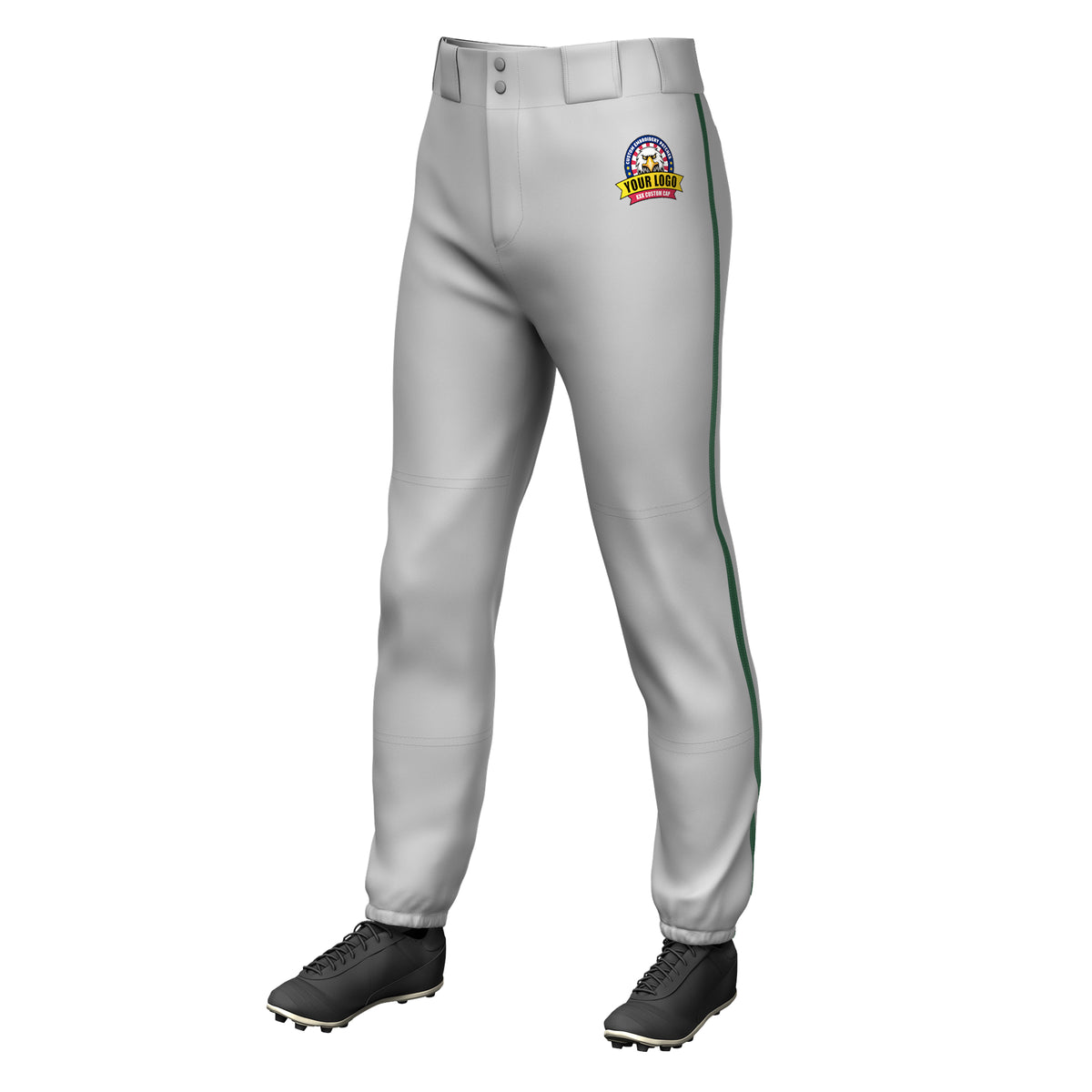 Custom Gray Green Classic Fit Stretch Practice Pull-up Baseball Pants