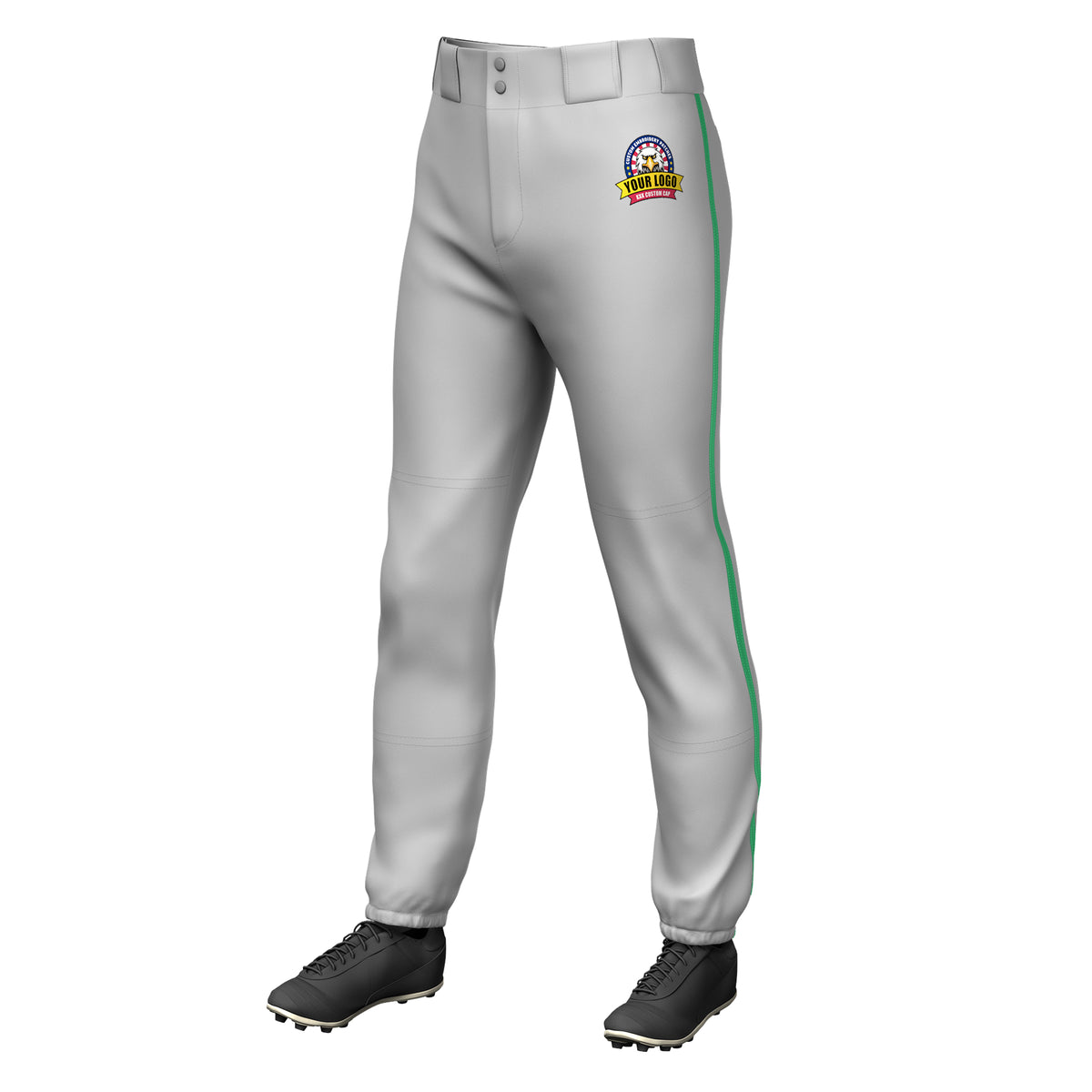Custom Gray Kelly Green Classic Fit Stretch Practice Pull-up Baseball Pants