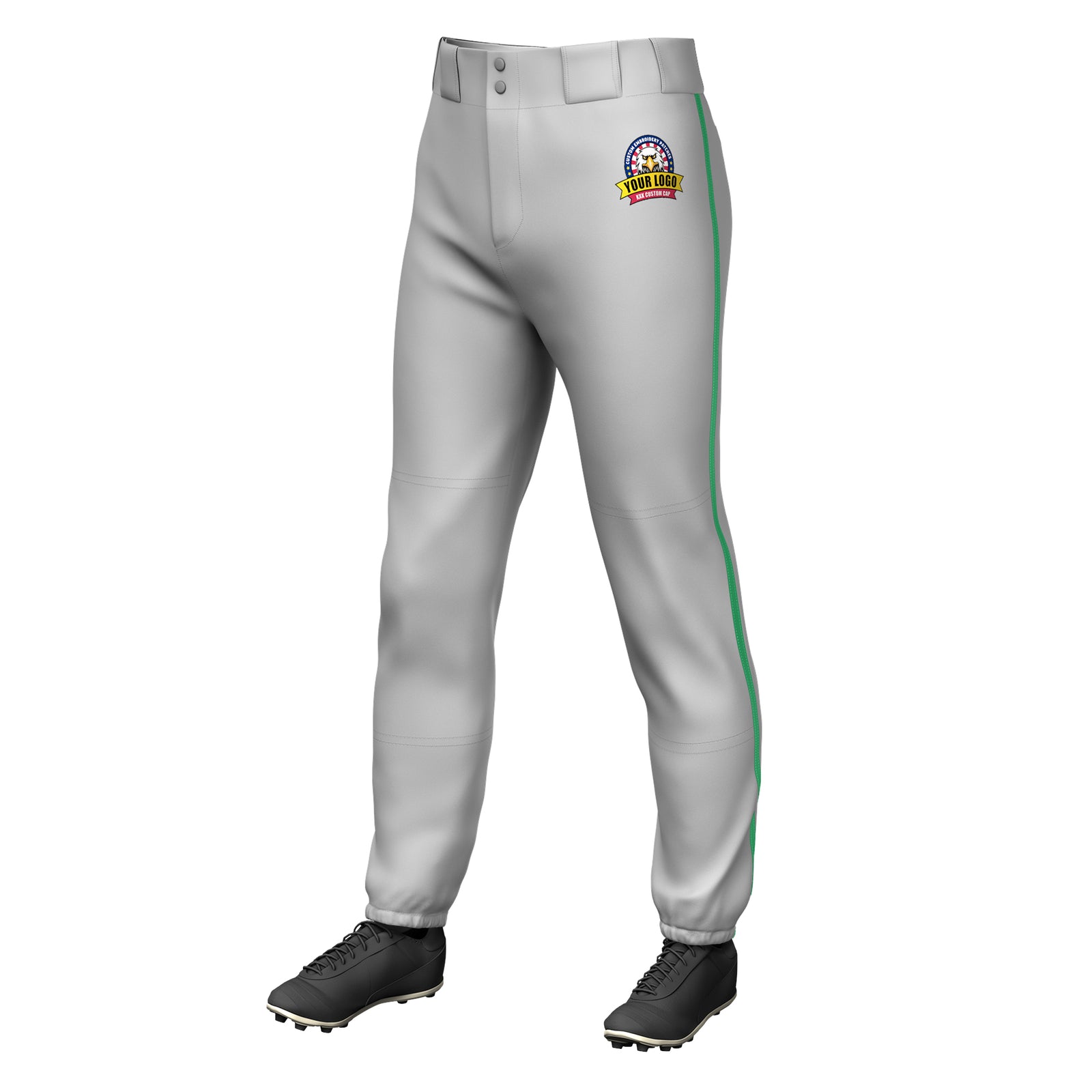 Custom Gray Kelly Green Classic Fit Stretch Practice Pull-up Baseball Pants