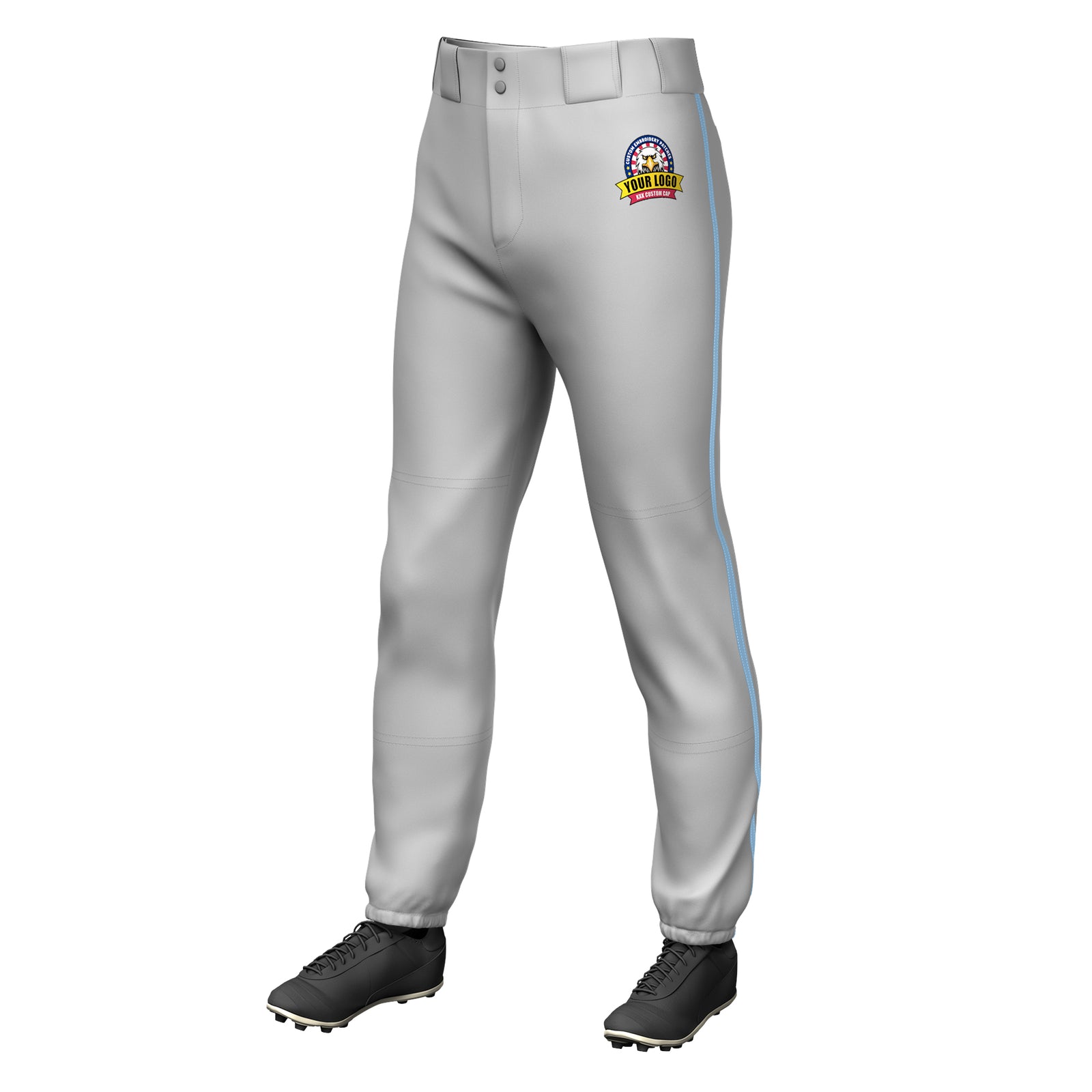 Custom Gray Light Blue Classic Fit Stretch Practice Pull-up Baseball Pants