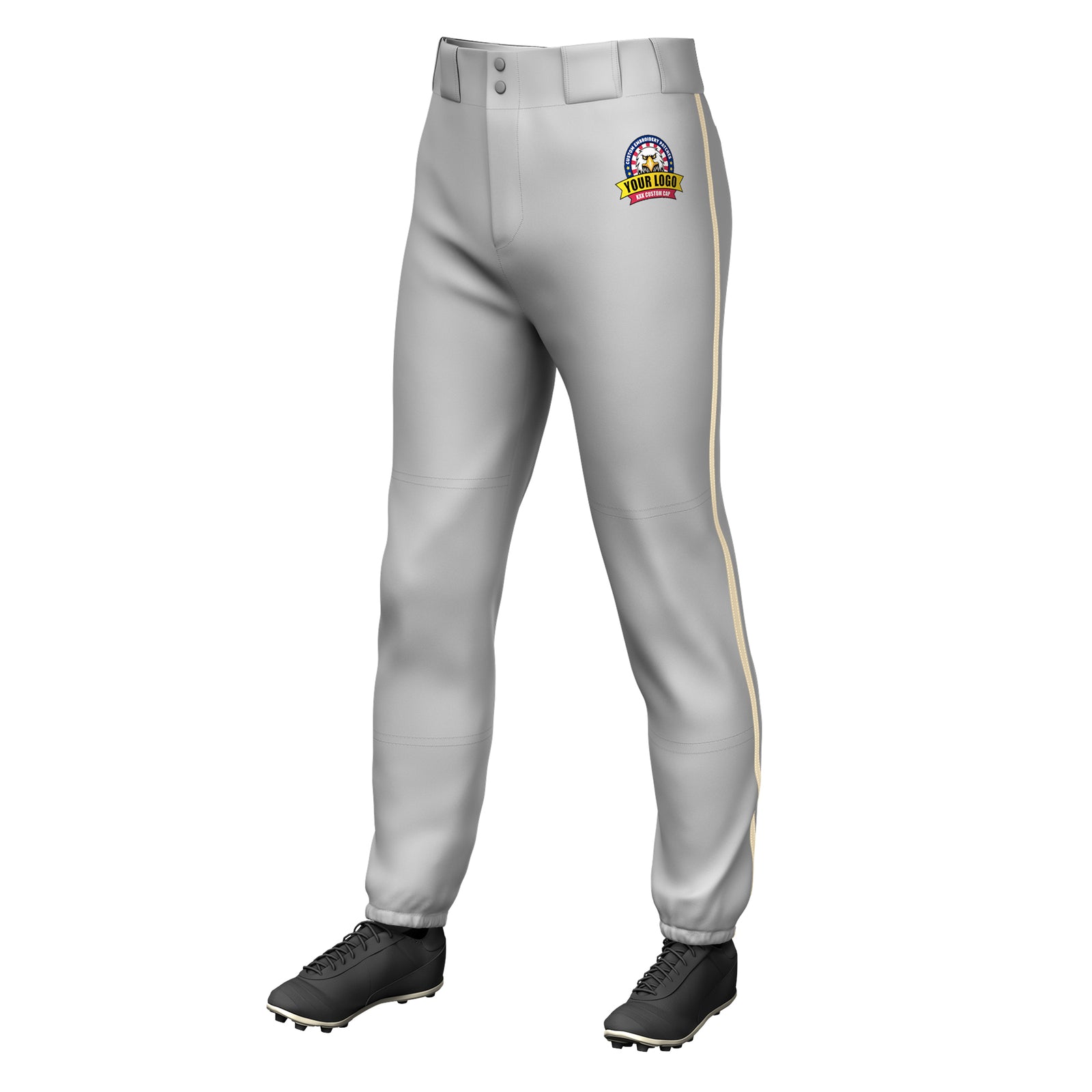 Custom Gray Khaki Classic Fit Stretch Practice Pull-up Baseball Pants