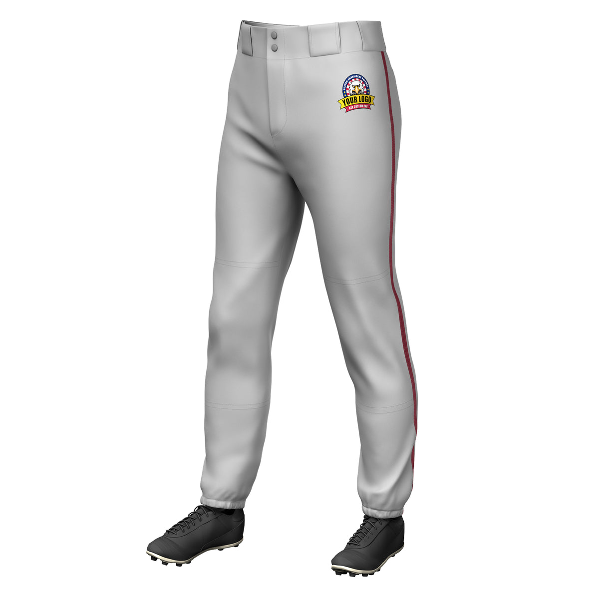 Custom Gray Crimson Classic Fit Stretch Practice Pull-up Baseball Pants