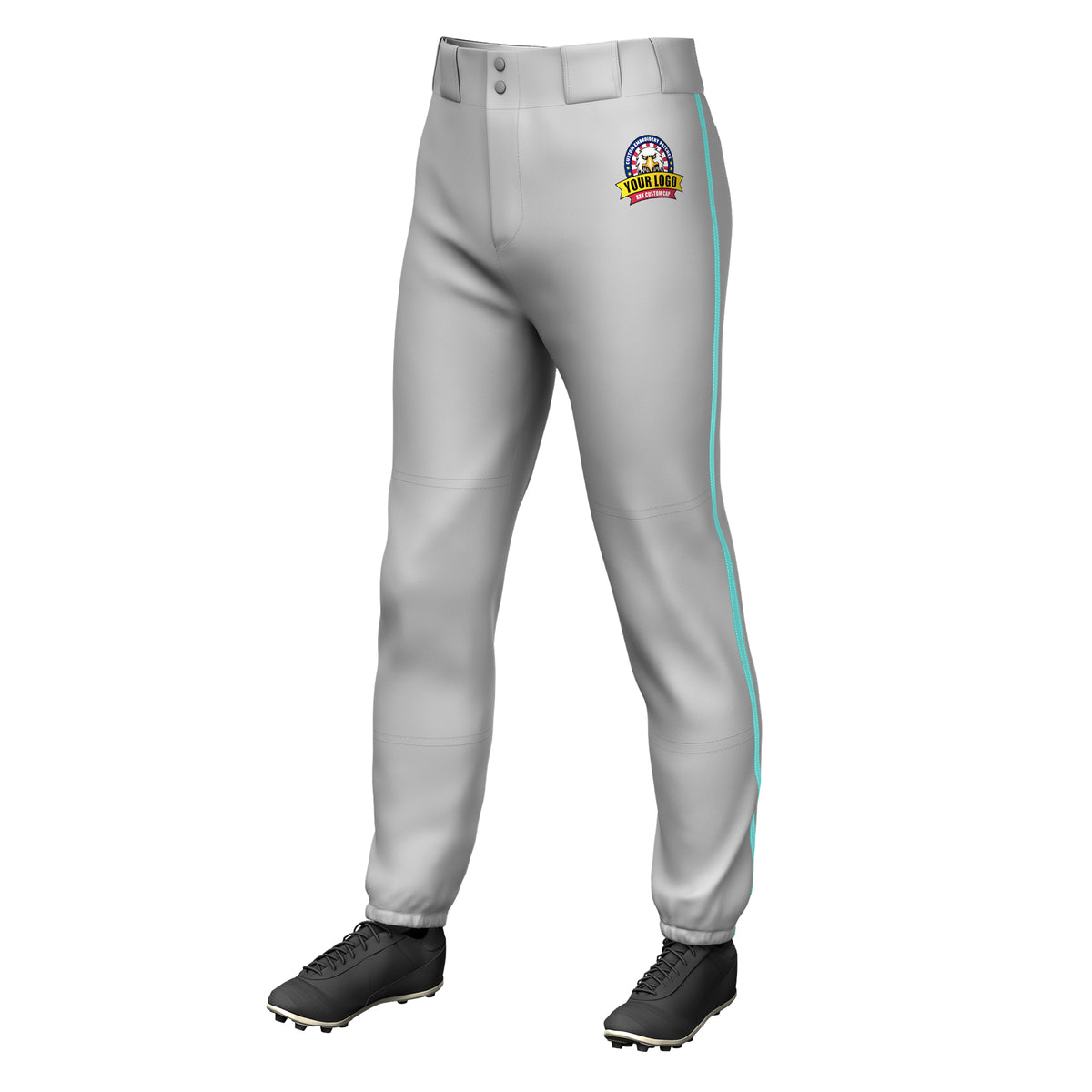 Custom Gray Aqua Classic Fit Stretch Practice Pull-up Baseball Pants