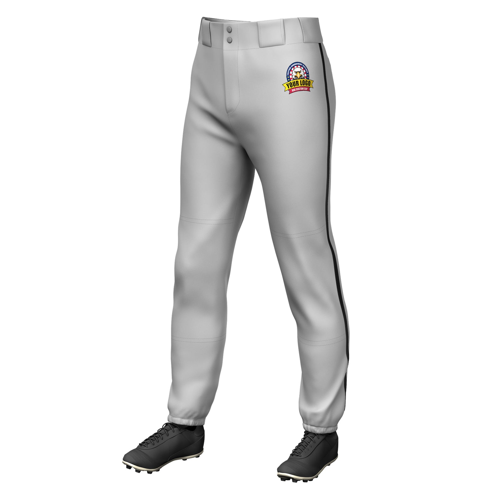 Custom Gray Black Classic Fit Stretch Practice Pull-up Baseball Pants