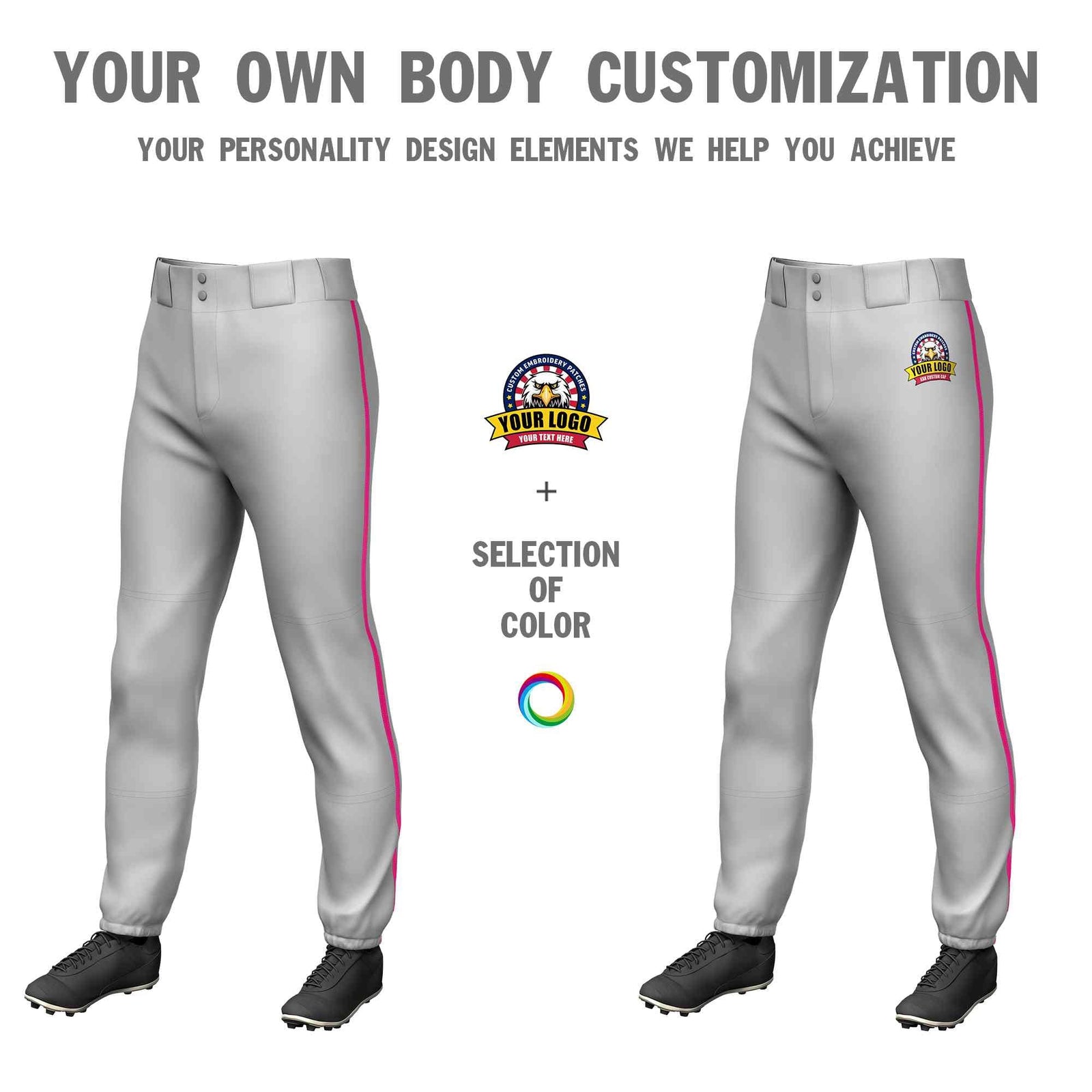 Custom Gray Pink Classic Fit Stretch Practice Pull-up Baseball Pants