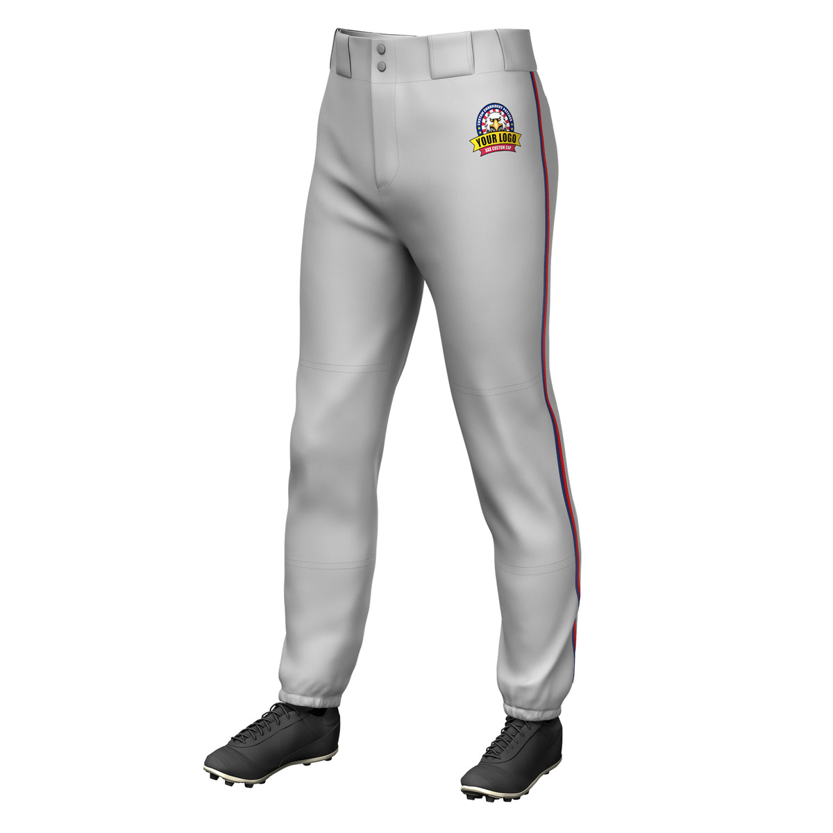 Custom Gray Navy-Red Classic Fit Stretch Practice Pull-up Baseball Pants