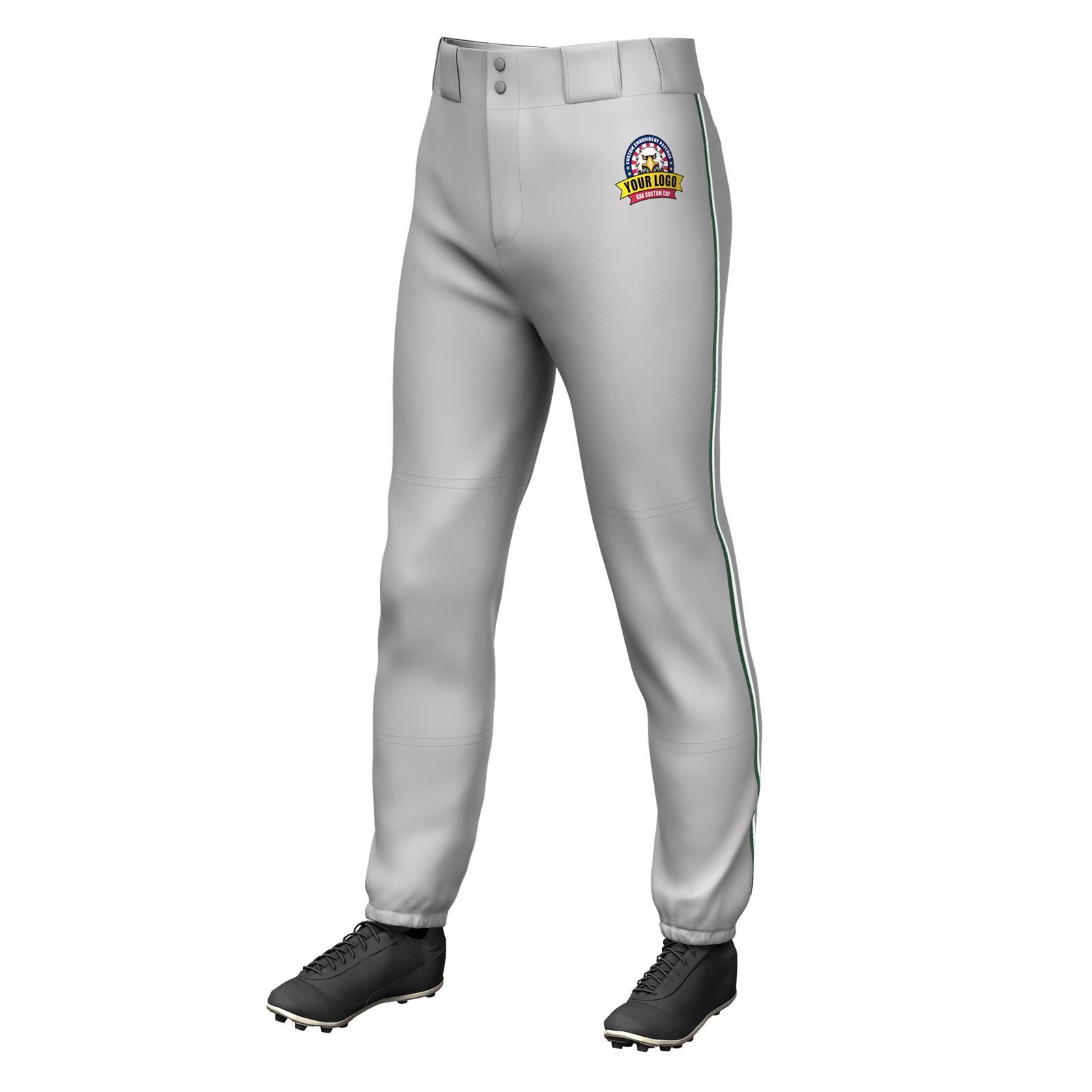 Custom Gray Green-White Classic Fit Stretch Practice Pull-up Baseball Pants