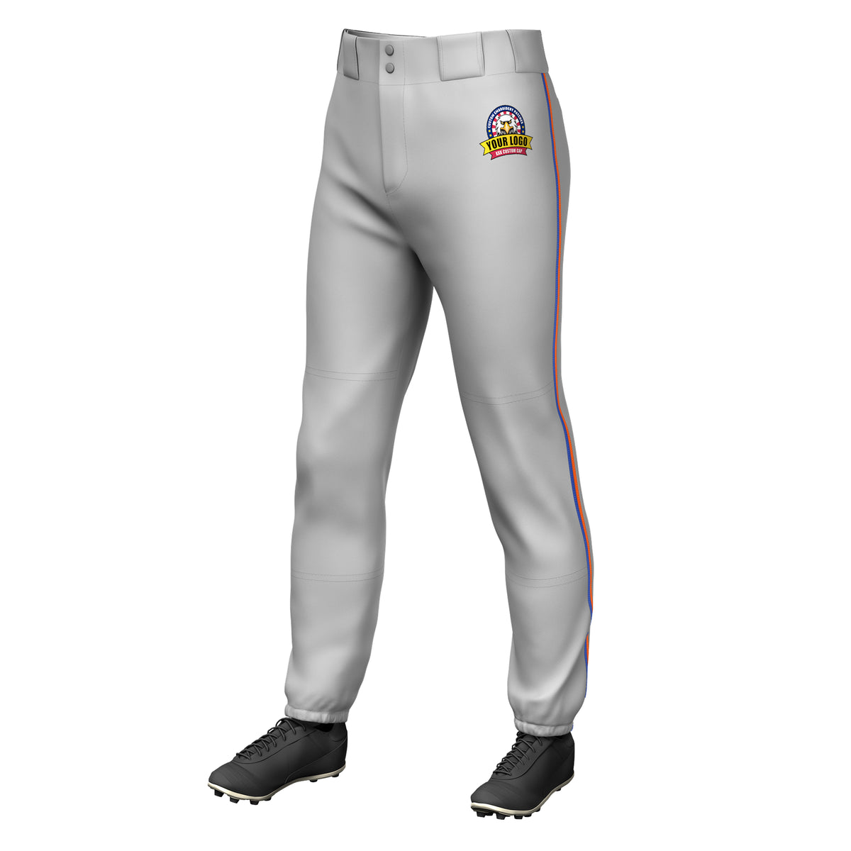 Custom Gray Royal-Orange Classic Fit Stretch Practice Pull-up Baseball Pants
