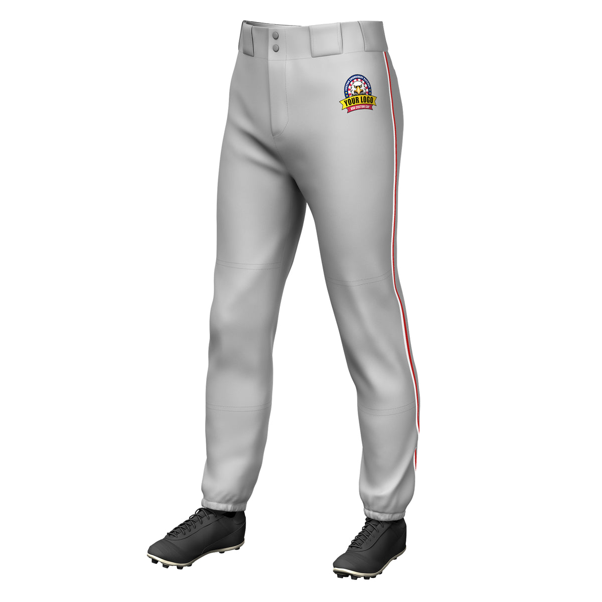 Custom Gray White-Red Classic Fit Stretch Practice Pull-up Baseball Pants