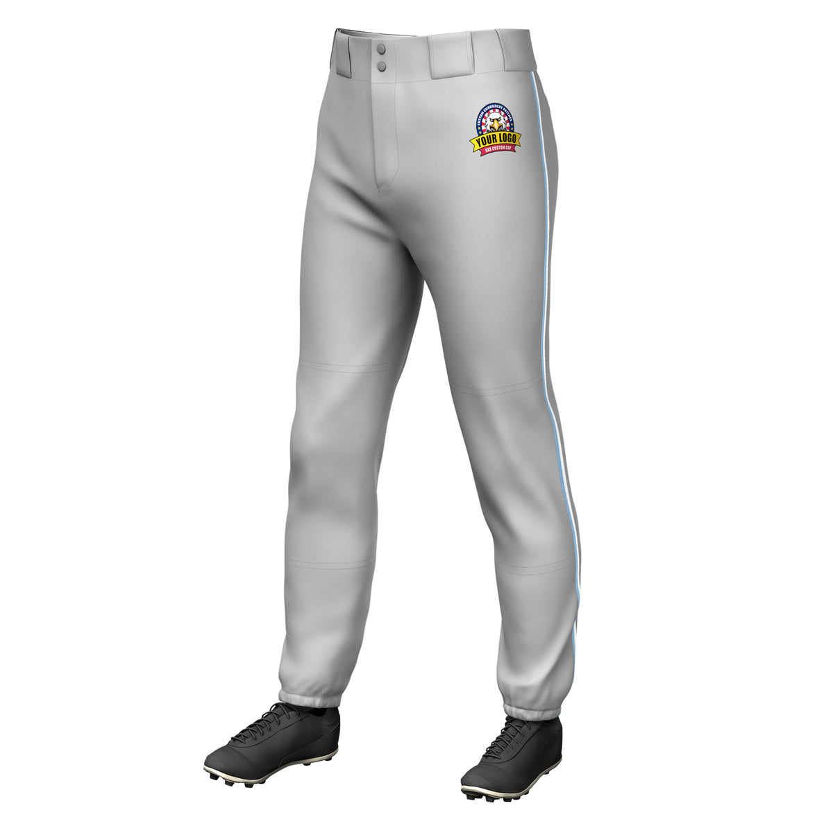 Custom Gray Light Blue-White Classic Fit Stretch Practice Pull-up Baseball Pants