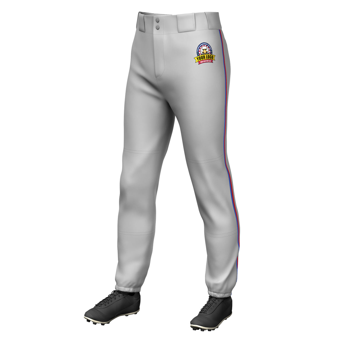 Custom Gray Royal-Red Classic Fit Stretch Practice Pull-up Baseball Pants